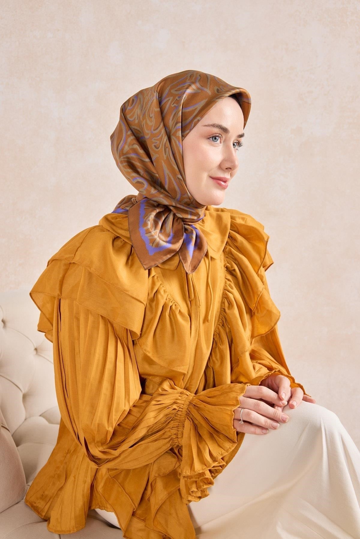 Twill İpek Eşarp Line Taba