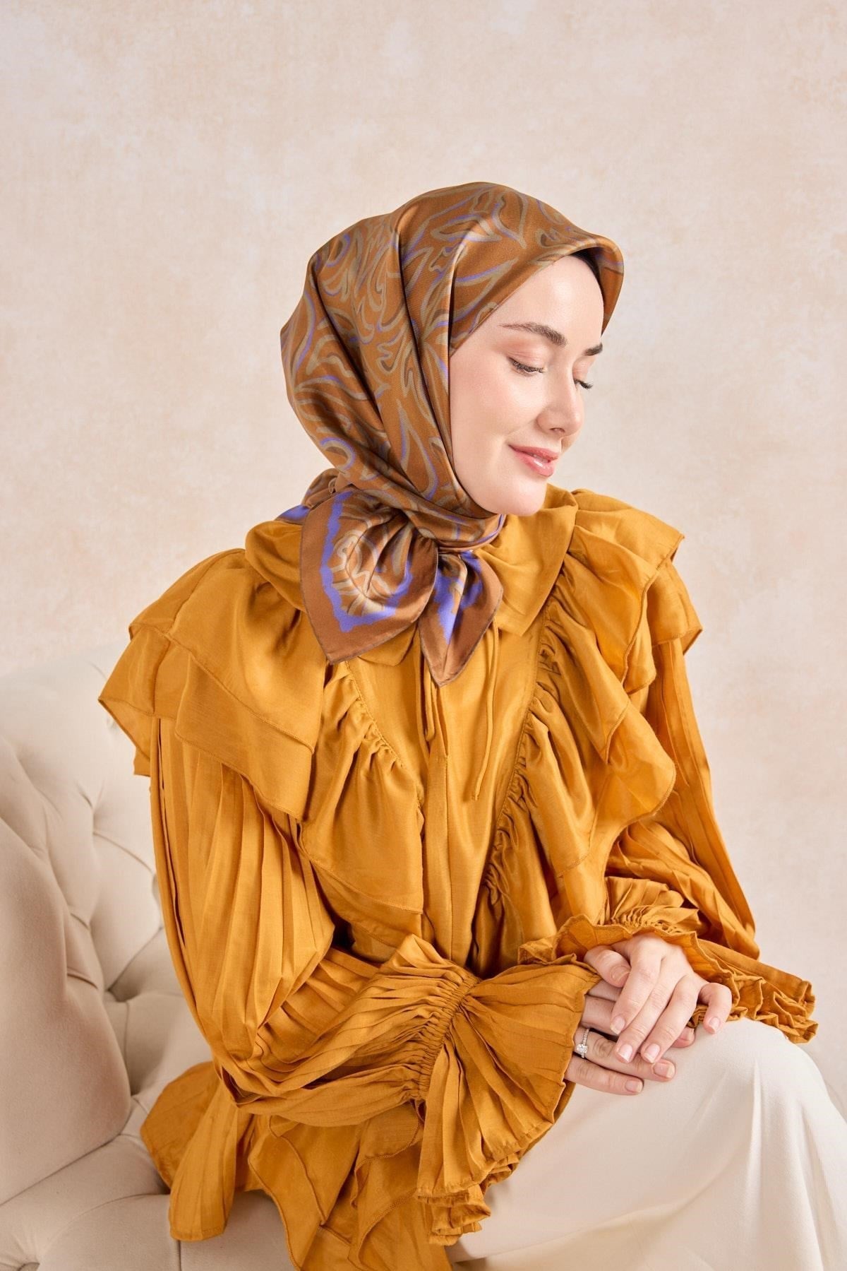 Twill İpek Eşarp Line Taba