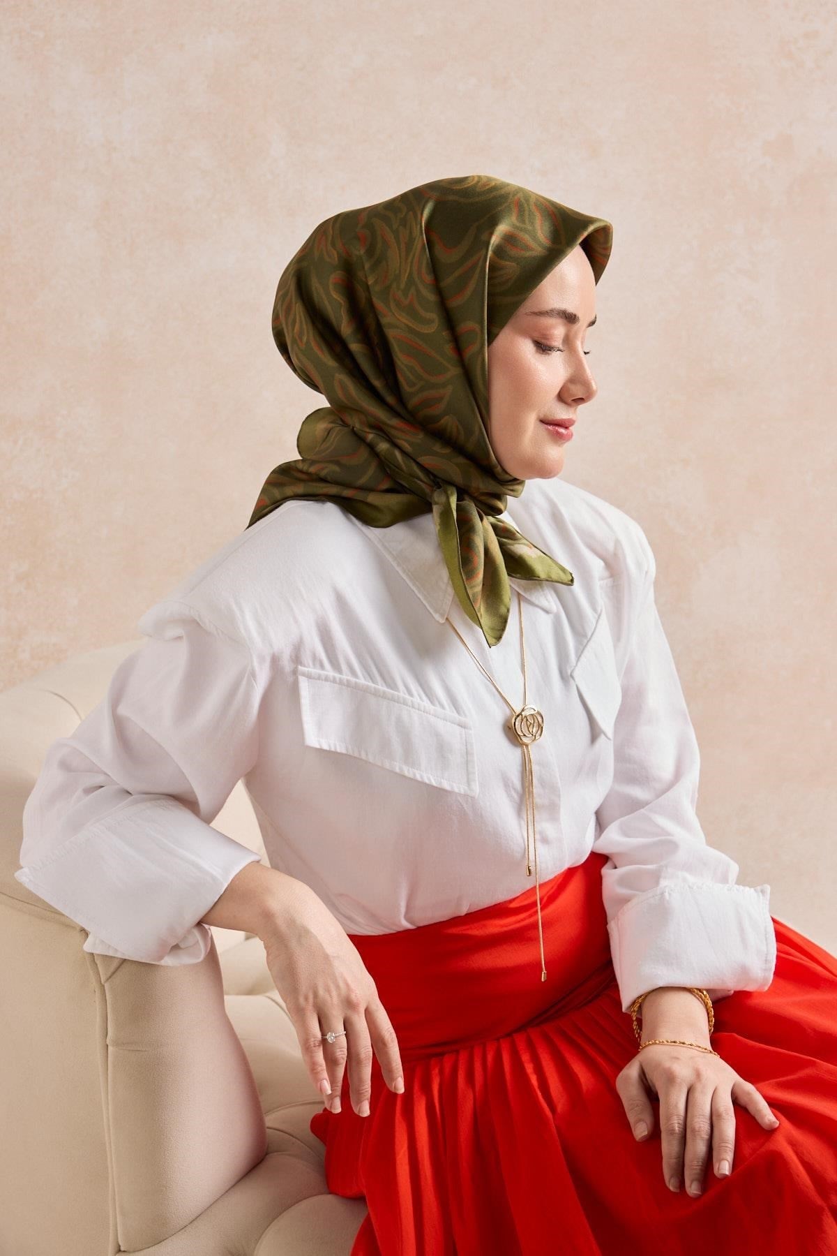 Twill İpek Eşarp Line Yeşil