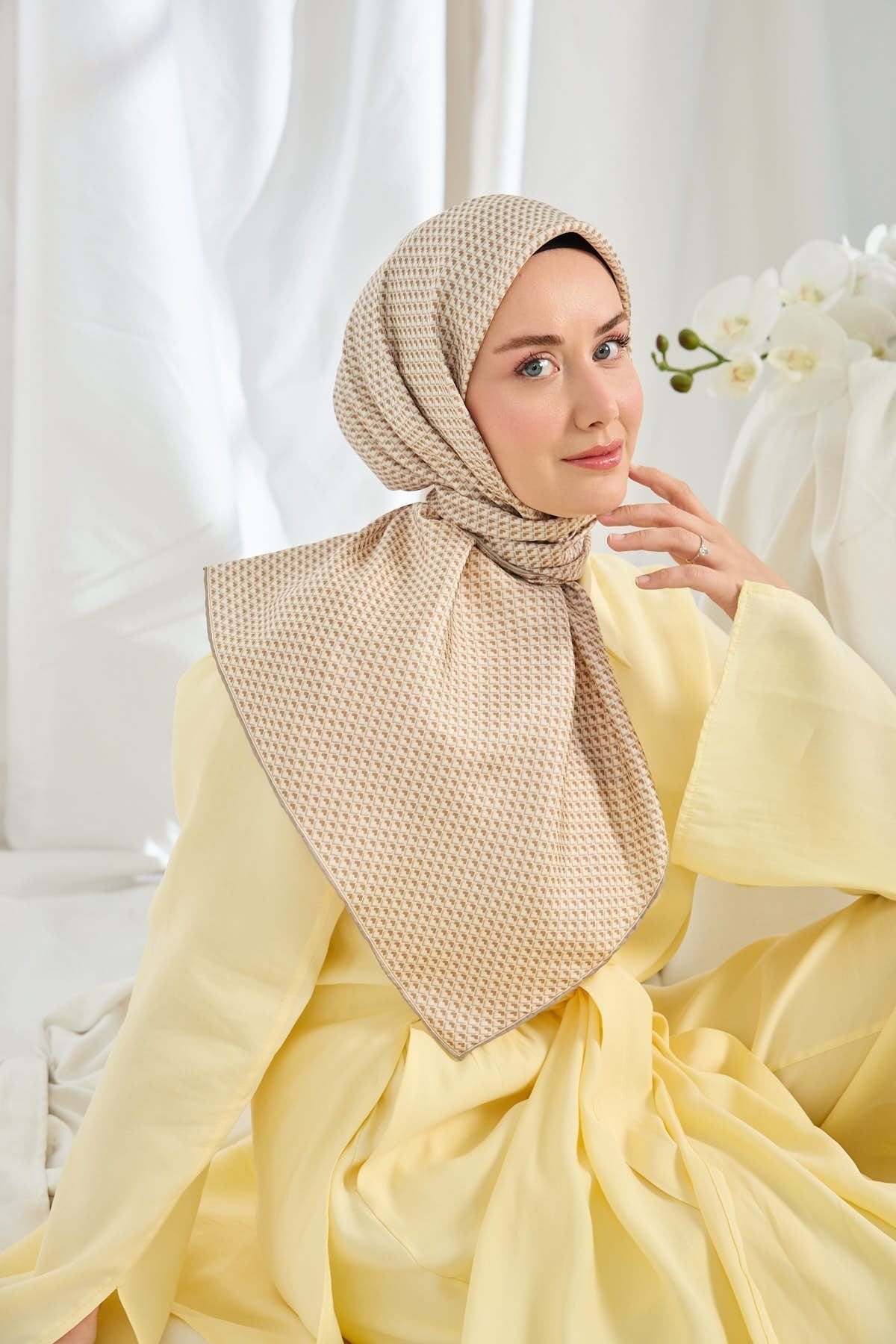 Twill İpek Eşarp Micro Kare Kahverengi