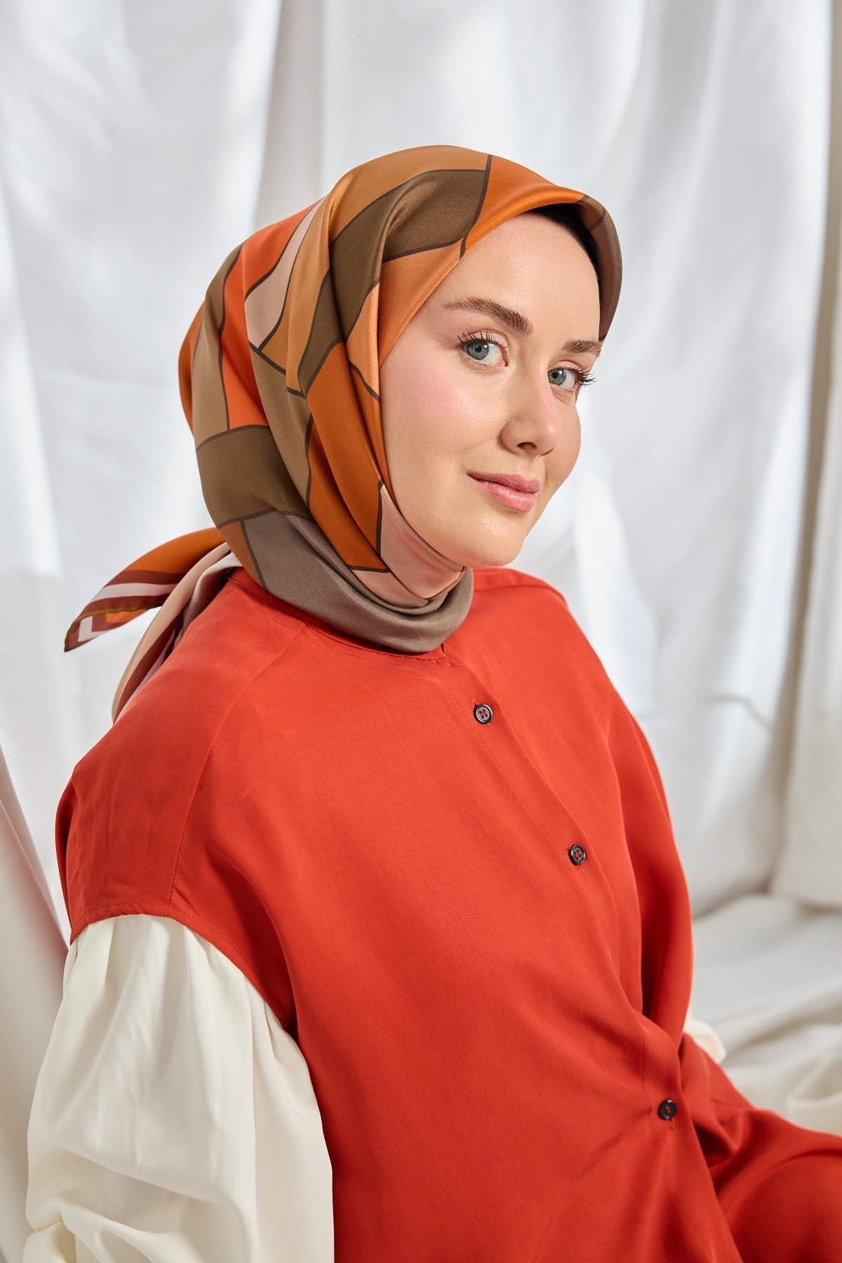 Twill İpek Eşarp Mid-Century Kahverengi