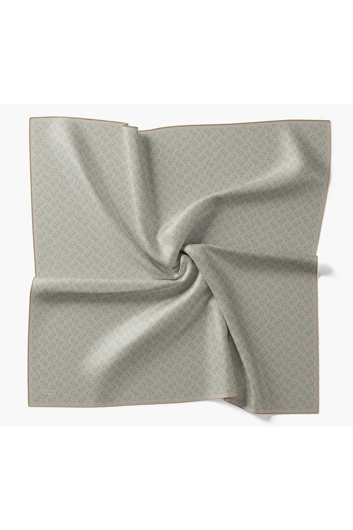 Twill İpek Eşarp Mini Bouquet Mavi Gri