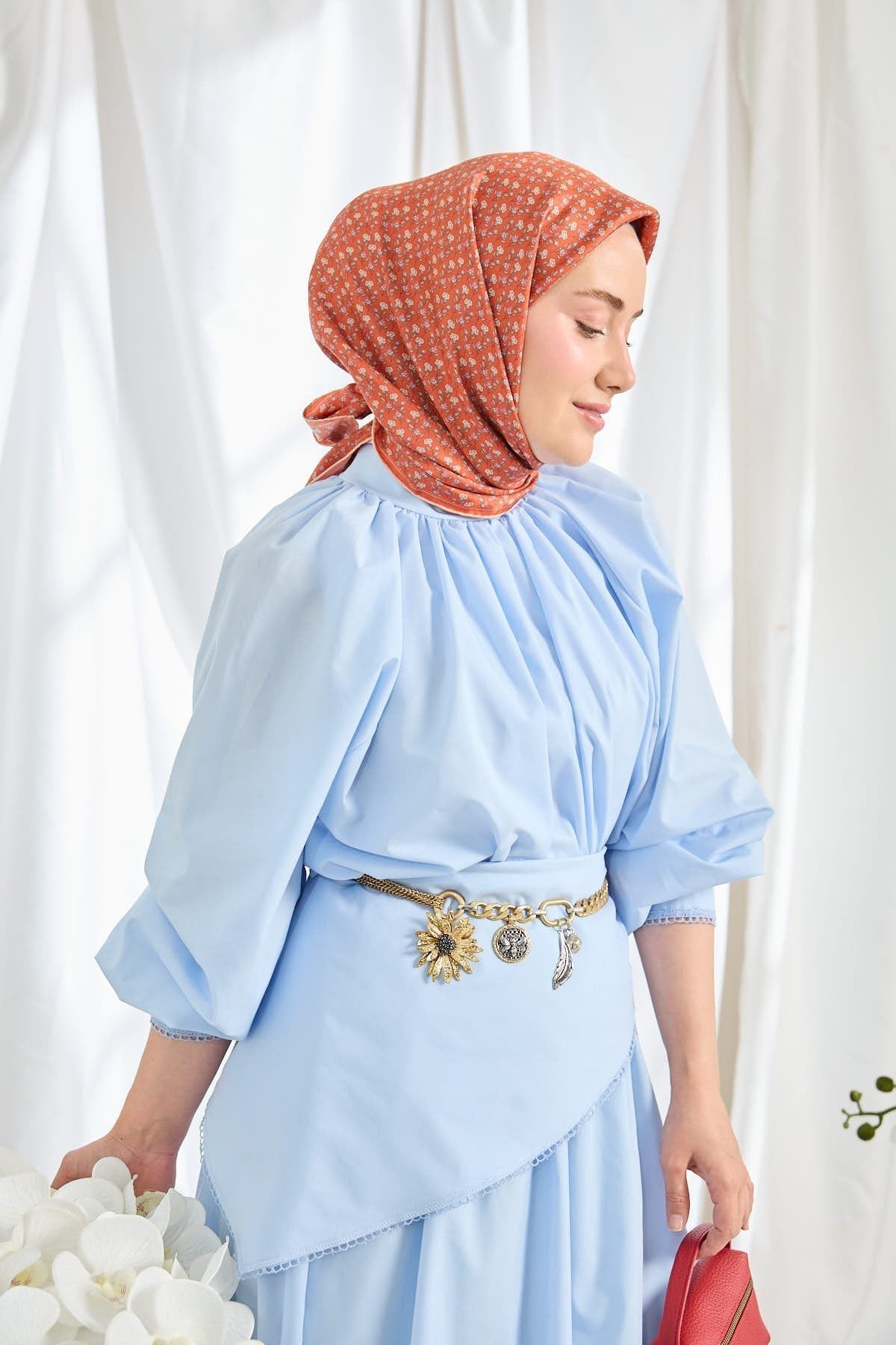 Twill İpek Eşarp Mini Bouquet Narçiçeği