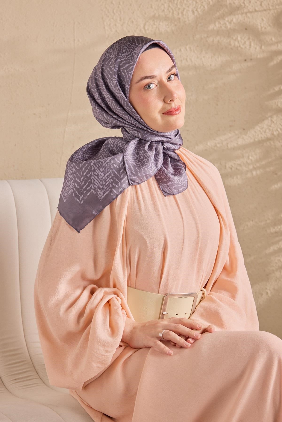 Twill İpek Eşarp Minimal Desen Füme 90x90
