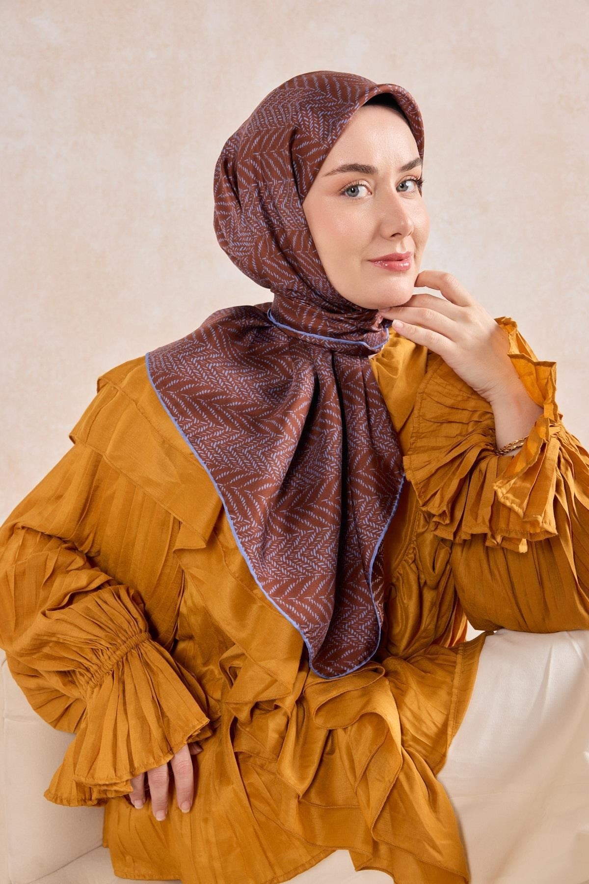 Twill İpek Eşarp Minimal Desen Kiremit 90x90