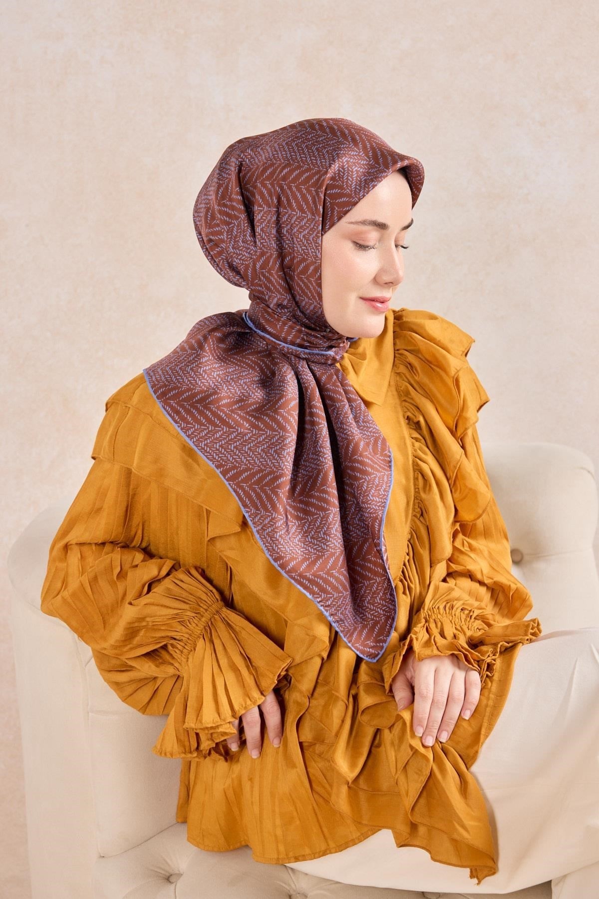 Twill İpek Eşarp Minimal Desen Kiremit 90x90