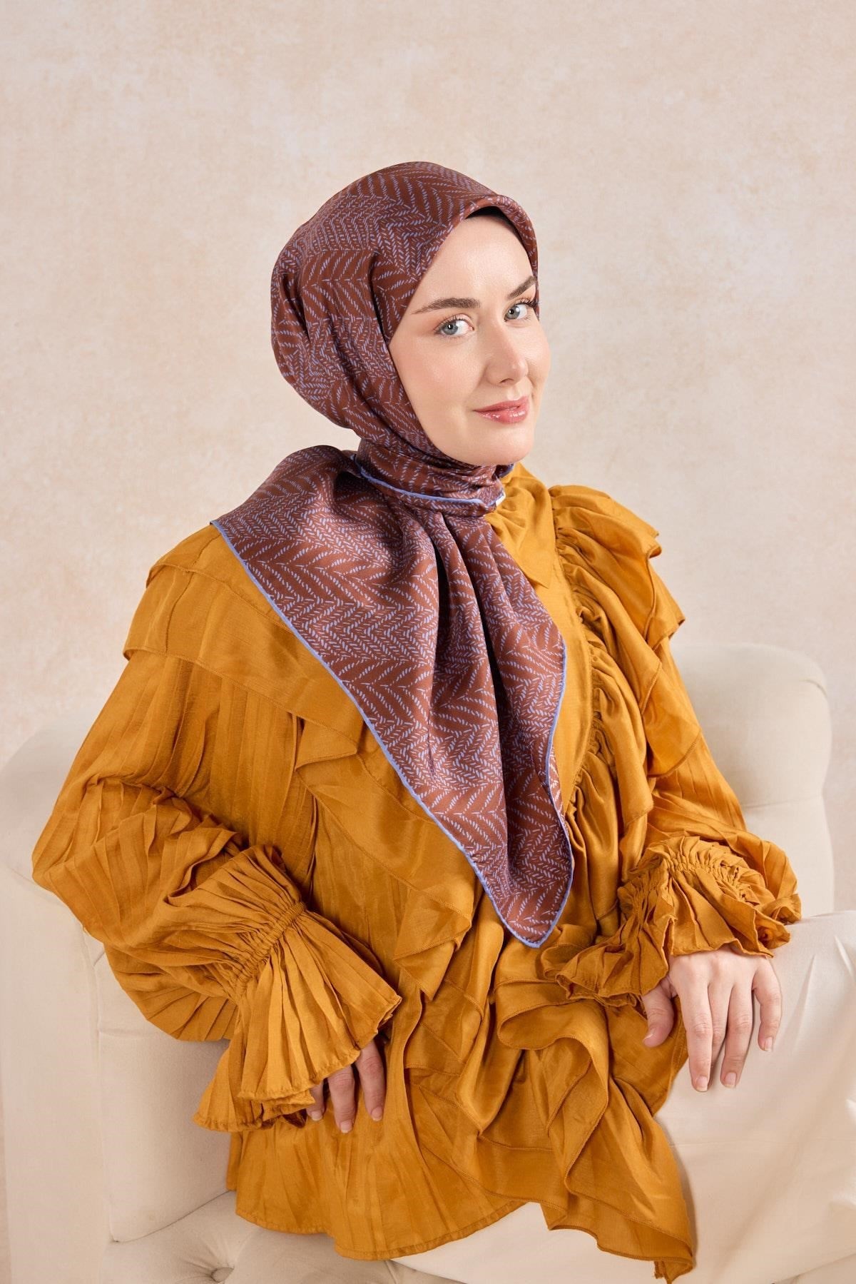Twill İpek Eşarp Minimal Desen Kiremit 90x90