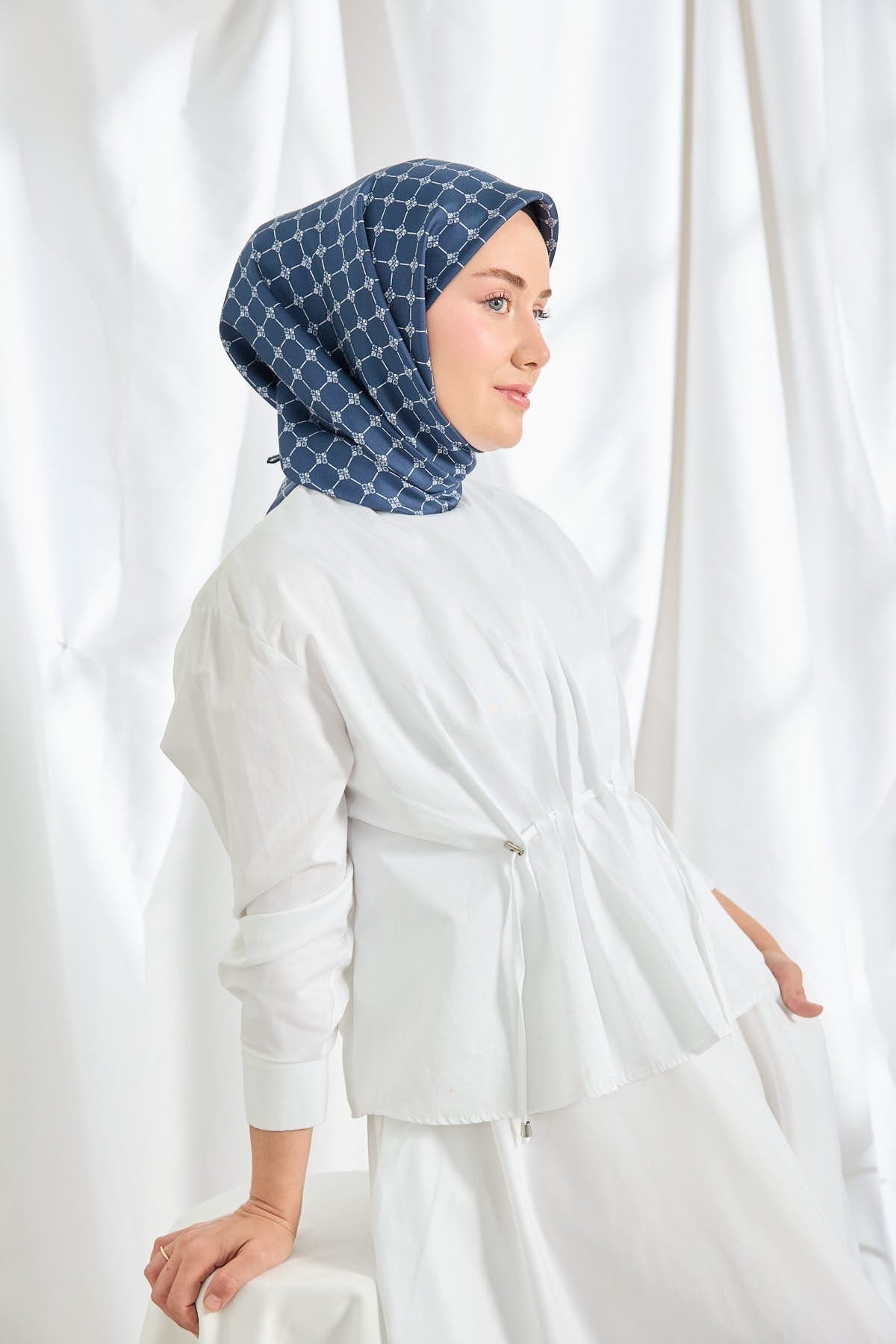 Twill İpek Eşarp Monogram Açık Gri