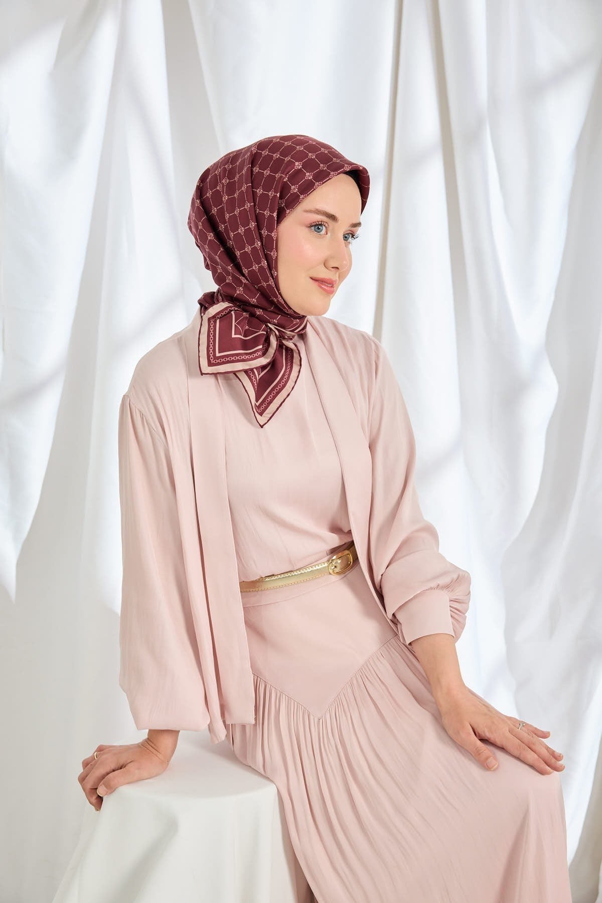 Twill İpek Eşarp Monogram Bordo