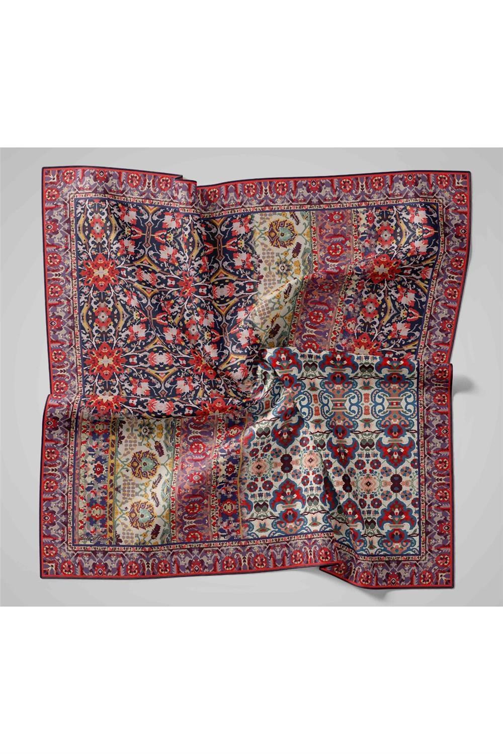 Twill İpek Eşarp Mor-Butter Yellow Desenli Tok Duruşlu 90x90