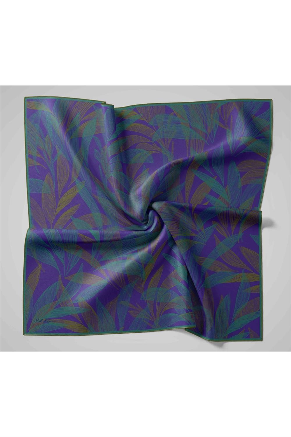Twill İpek Eşarp Mor-Civert Yeşil Geçişli Kaymaz Tok Duruşlu 90x90