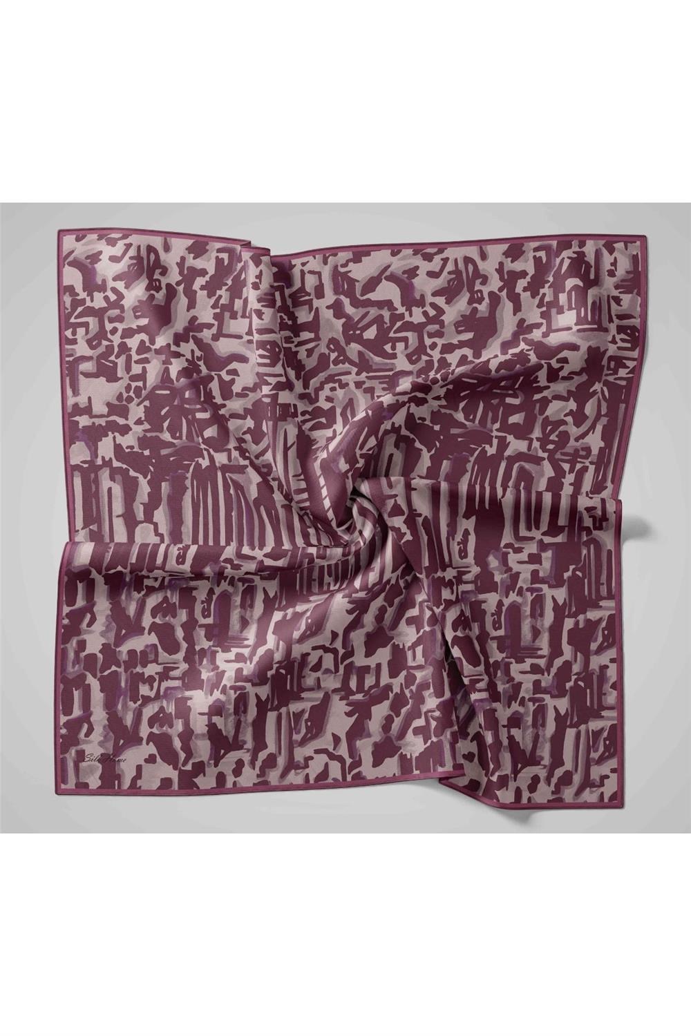Twill İpek Eşarp Mor-Erguvan Desenli Tok Duruşlu 90x90