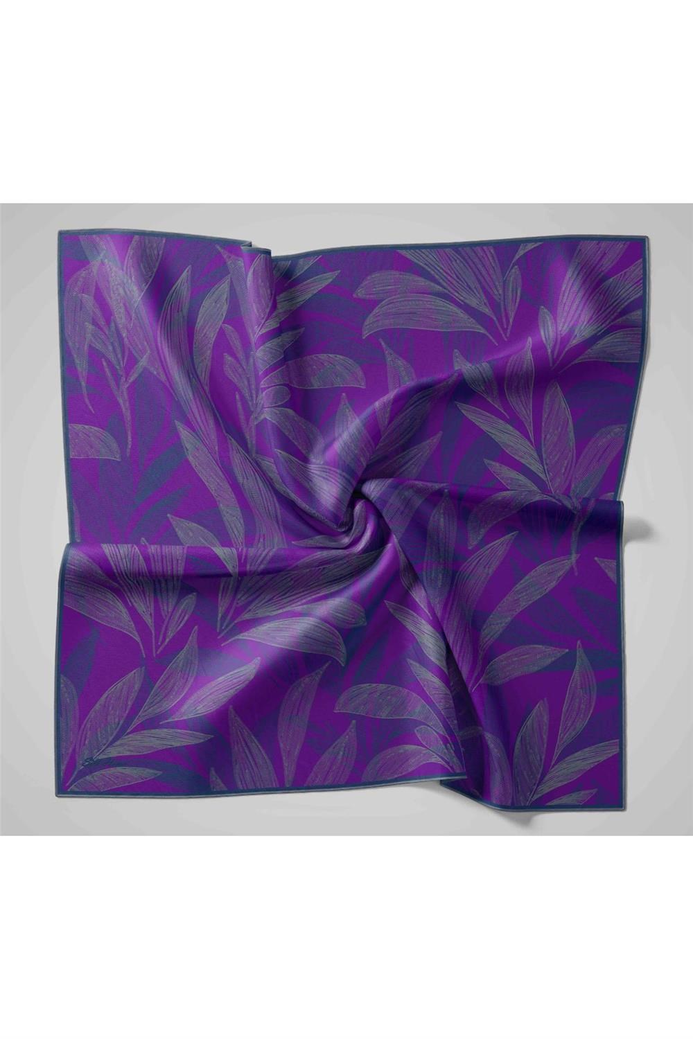 Twill İpek Eşarp Mor-Füme Gri Geçişli Kaymaz Tok Duruşlu 90x90