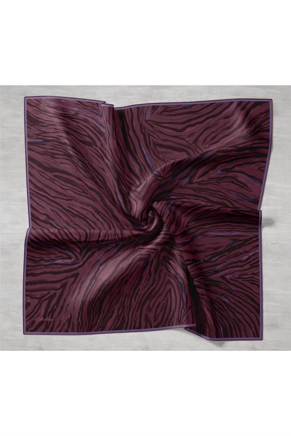 Twill İpek Eşarp Mürdüm Eflatun Geometrik Desenli Tok Duruşlu 90x90