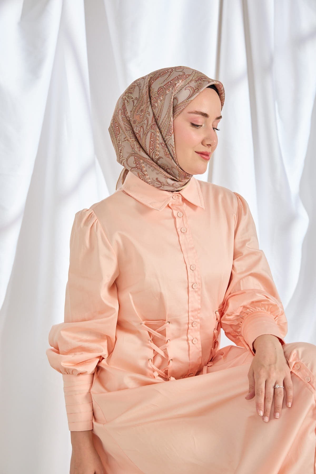 Twill İpek Eşarp Ottoman Paisley Gri