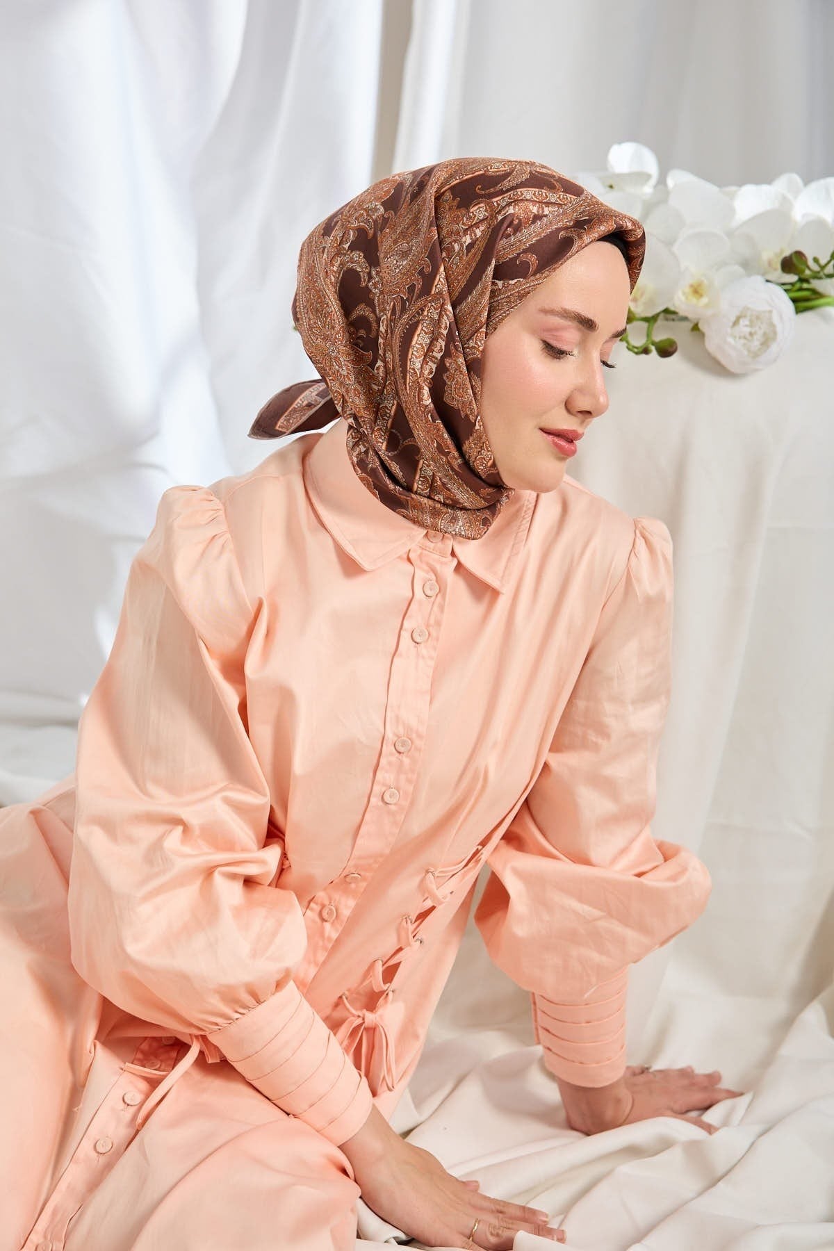Twill İpek Eşarp Ottoman Paisley Kahverengi