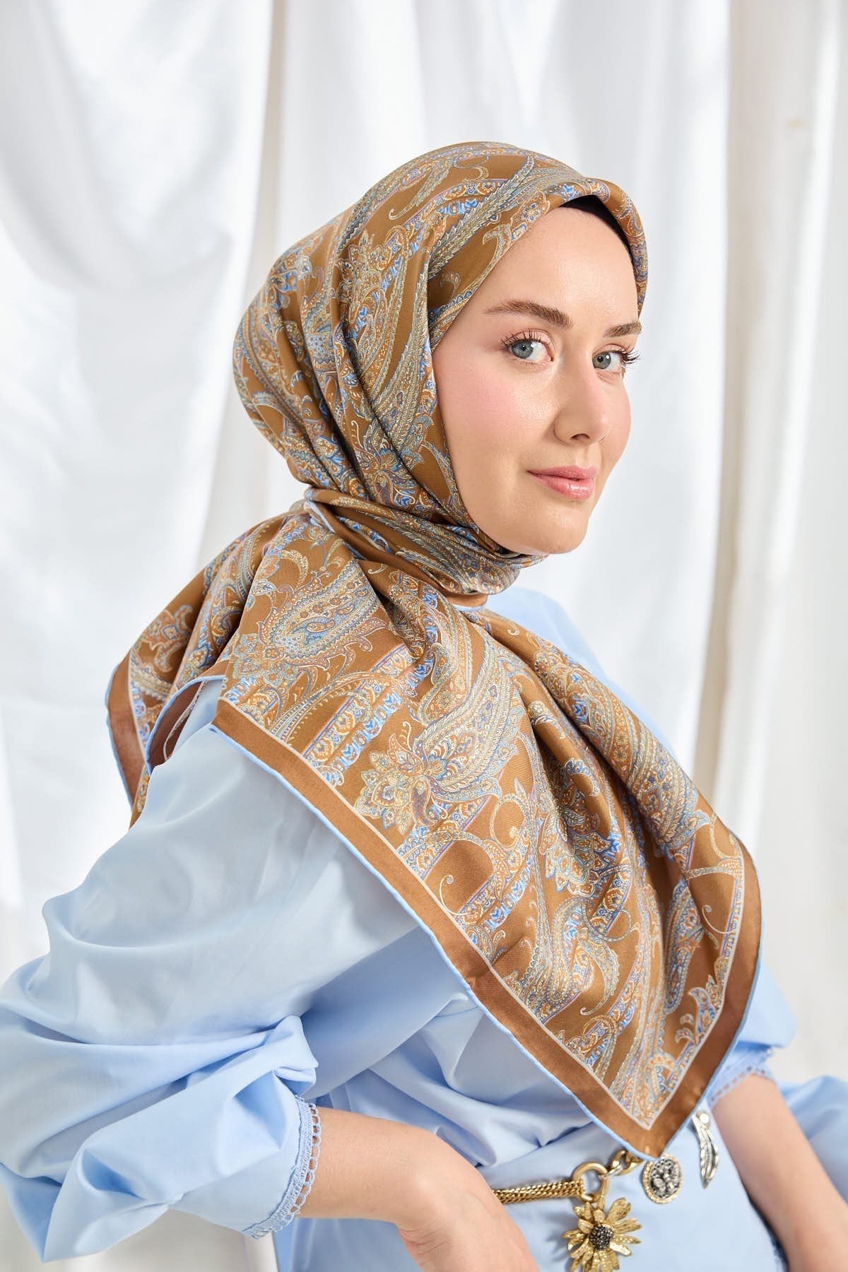 Twill İpek Eşarp Ottoman Paisley Karamel