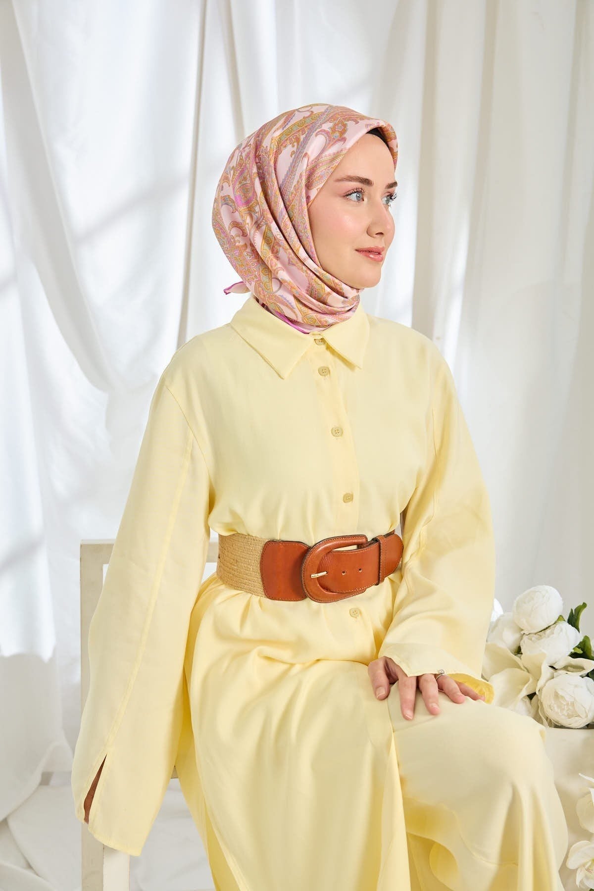 Twill İpek Eşarp Ottoman Paisley Pembe