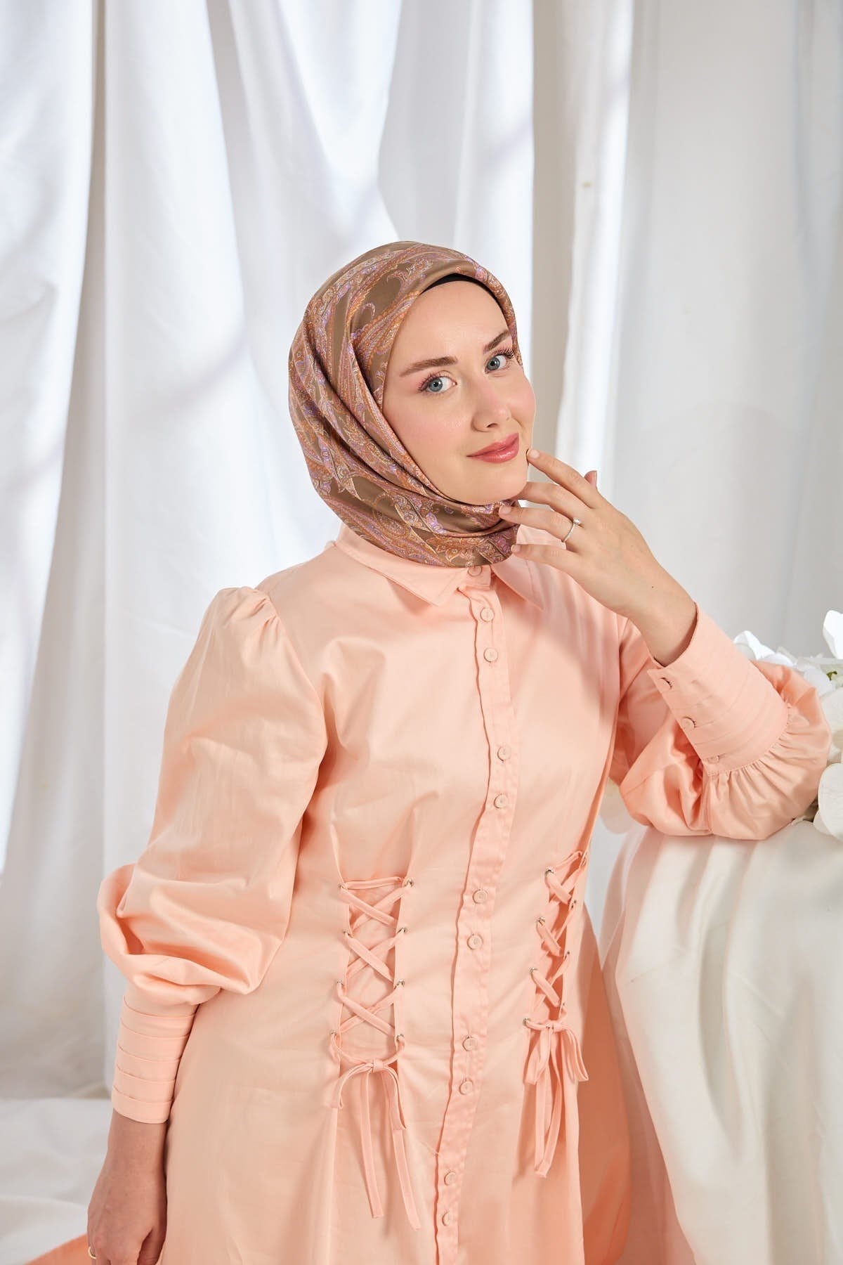 Twill İpek Eşarp Ottoman Paisley Yeşil Kahve