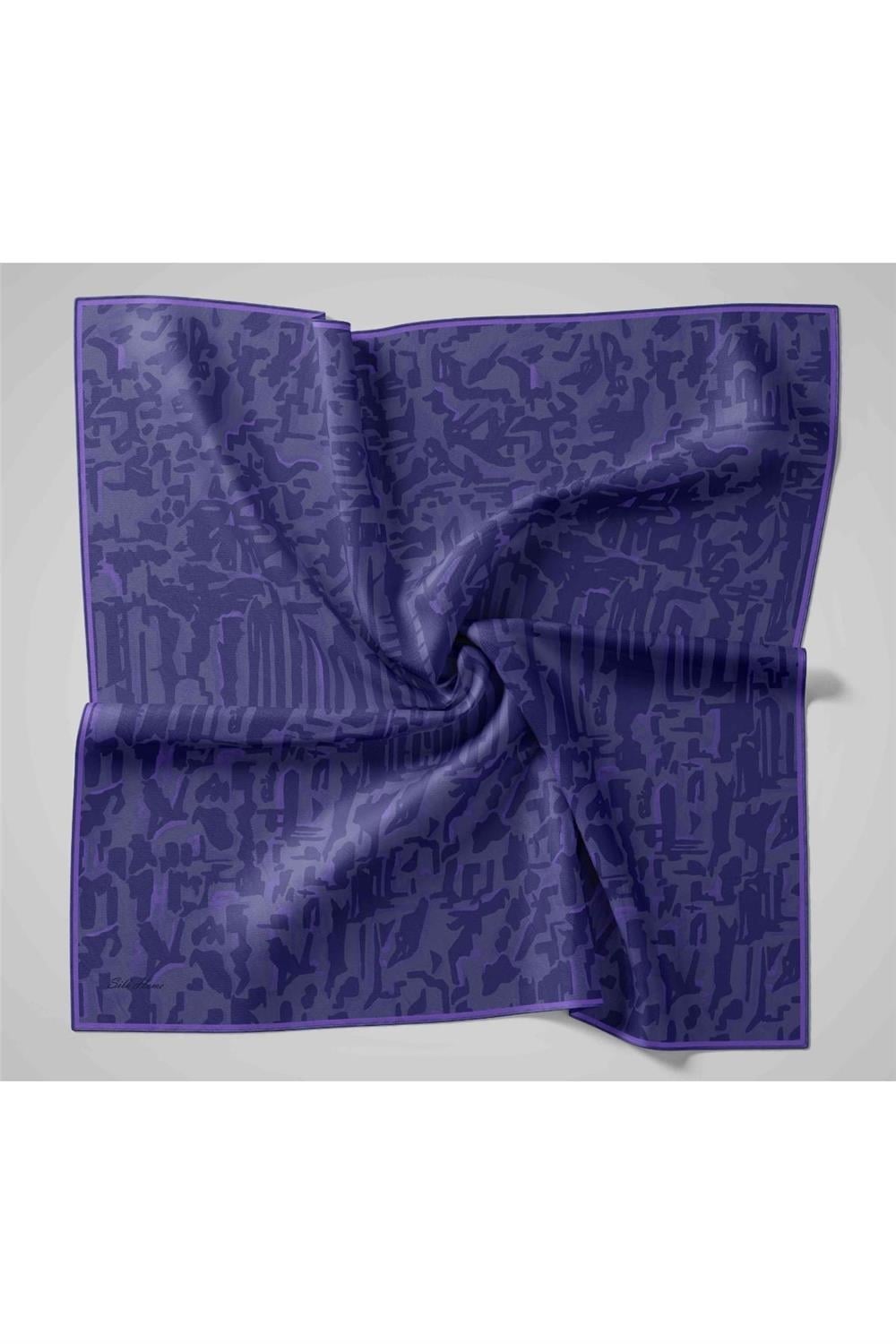 Twill İpek Eşarp Pastel Lila–Lacivert–Eflatun Desenli Tok Duruşlu 90x90
