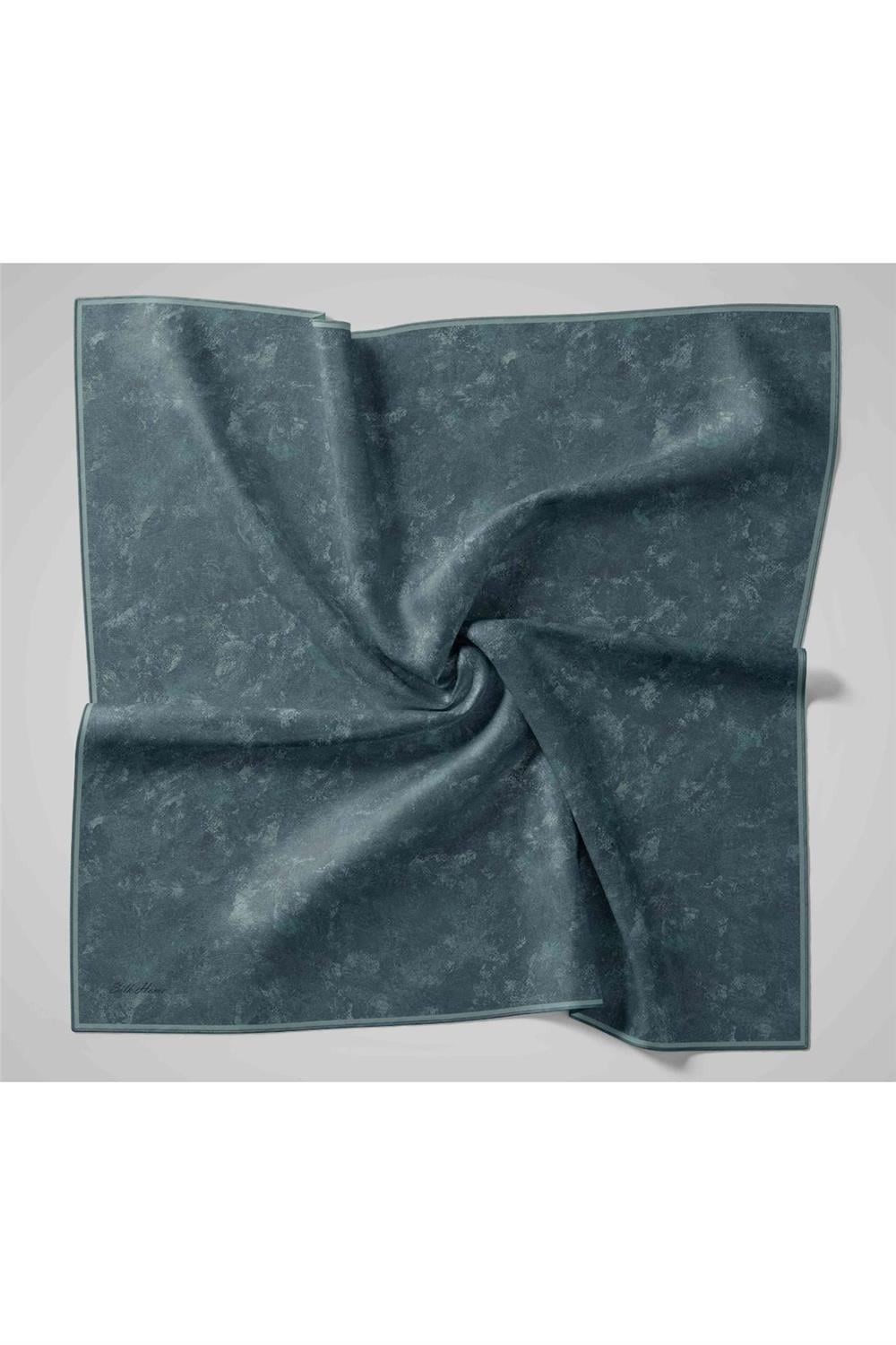 Twill İpek Eşarp Petrol Mavi–Bebe Mavi Desenli Tok Duruşlu 90x90