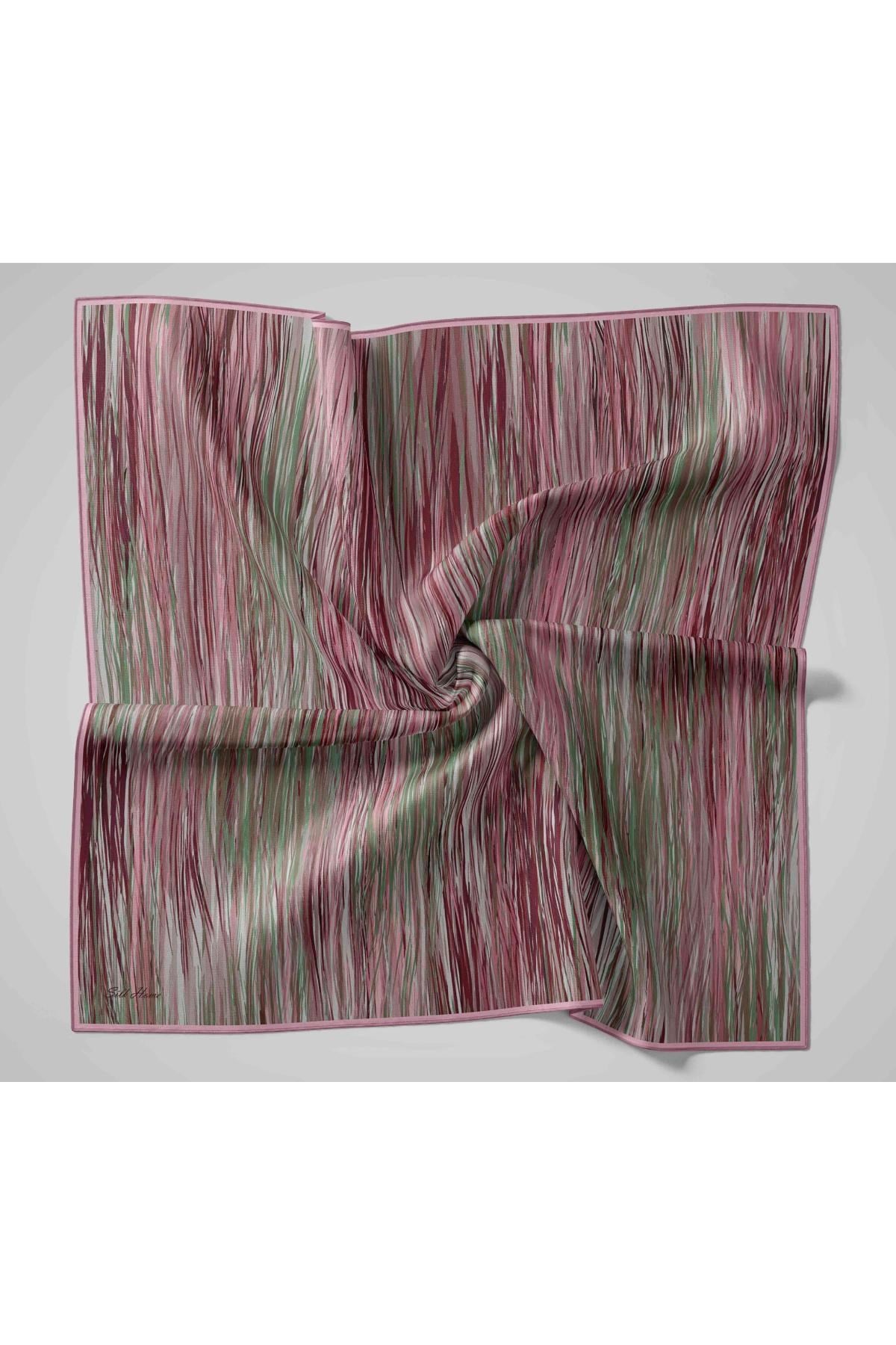 Twill İpek Eşarp Pudra-Yeşil Tonlu Kaymaz Tok Duruşlu Kumaş 90x90