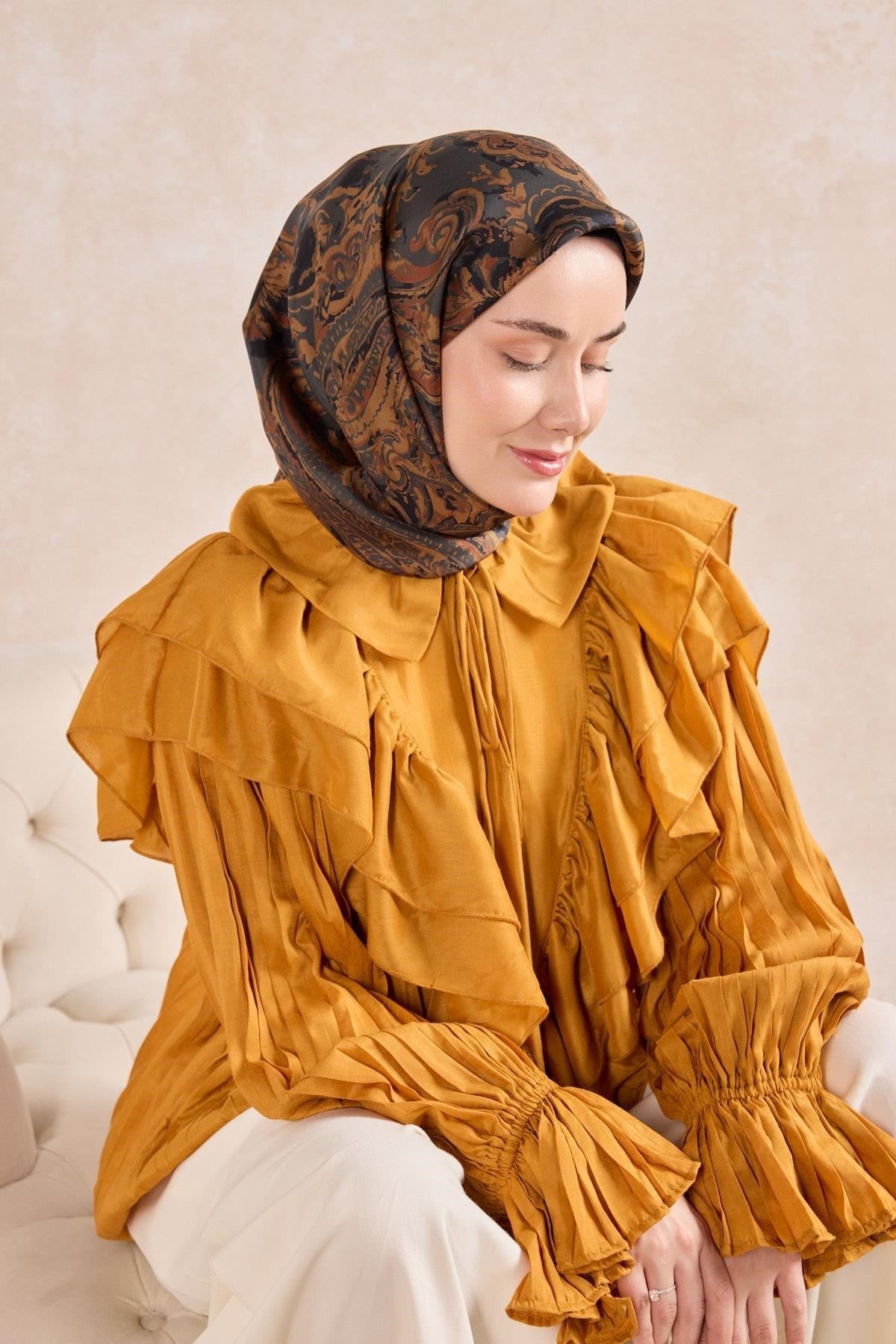 Twill İpek Eşarp Royale Şal Desen Antrasit 90x90