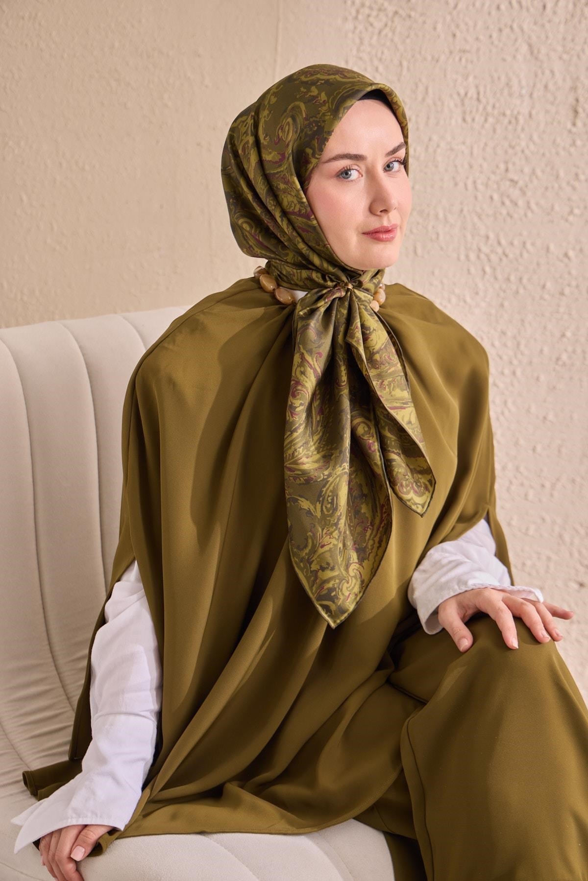 Twill İpek Eşarp Royale Şal Desen Yeşil 90x90