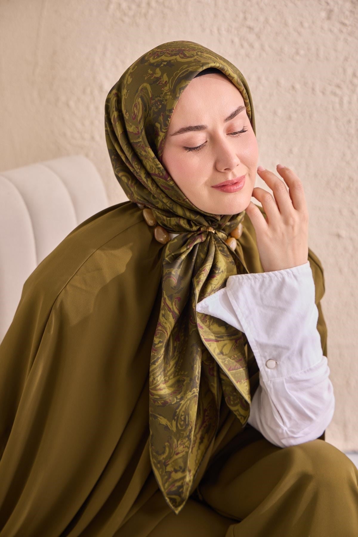 Twill İpek Eşarp Royale Şal Desen Yeşil 90x90