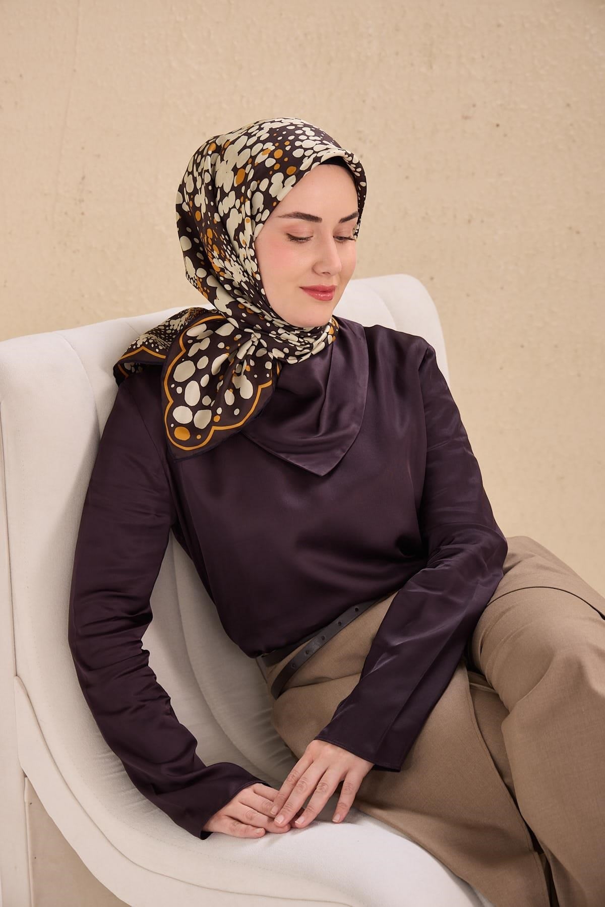 Twill İpek Eşarp Samanyolu Acı Kahve 90x90