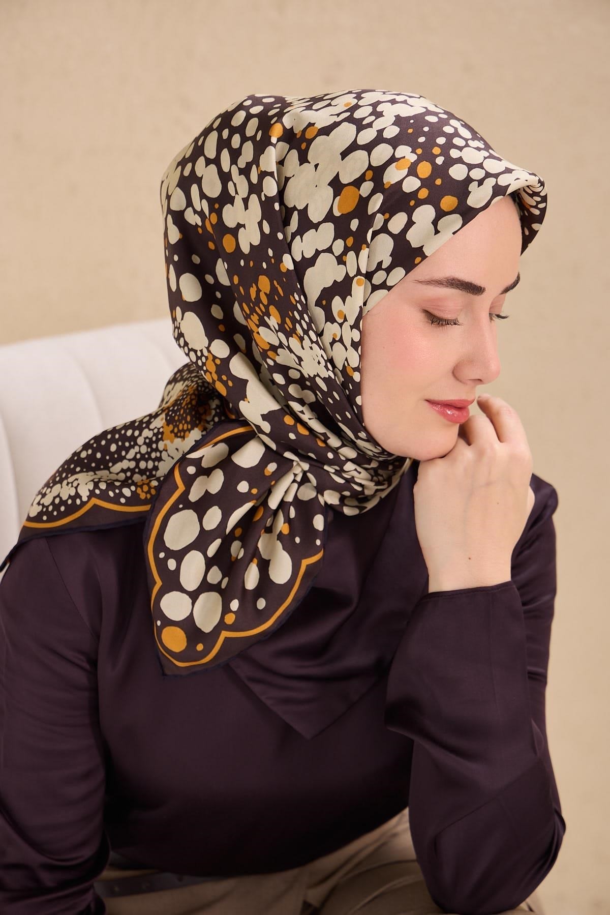 Twill İpek Eşarp Samanyolu Acı Kahve 90x90