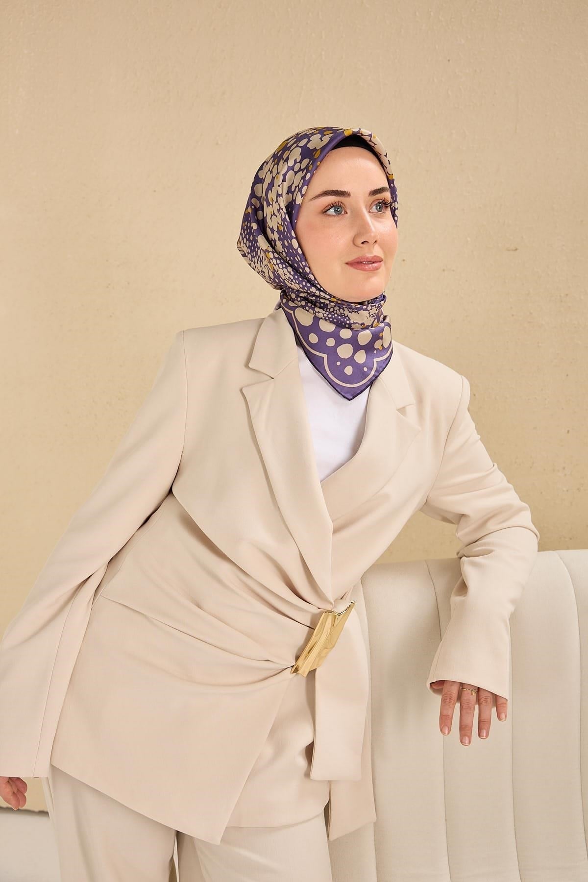 Twill İpek Eşarp Samanyolu Mor 90x90