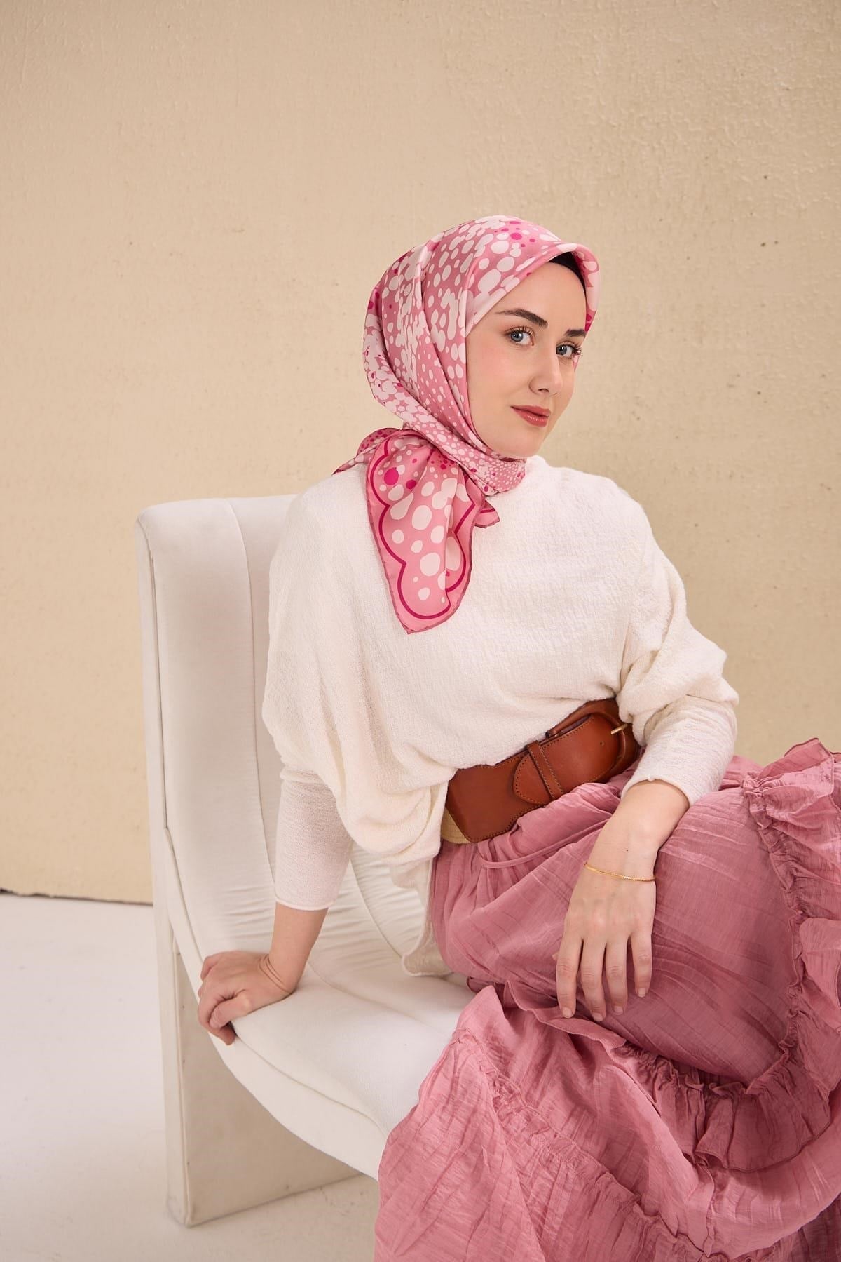 Twill İpek Eşarp Samanyolu Pembe 90x90