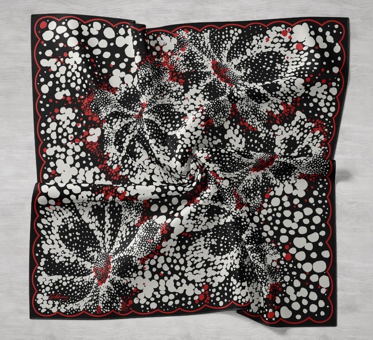 Twill İpek Eşarp Samanyolu Siyah Mercan 90x90