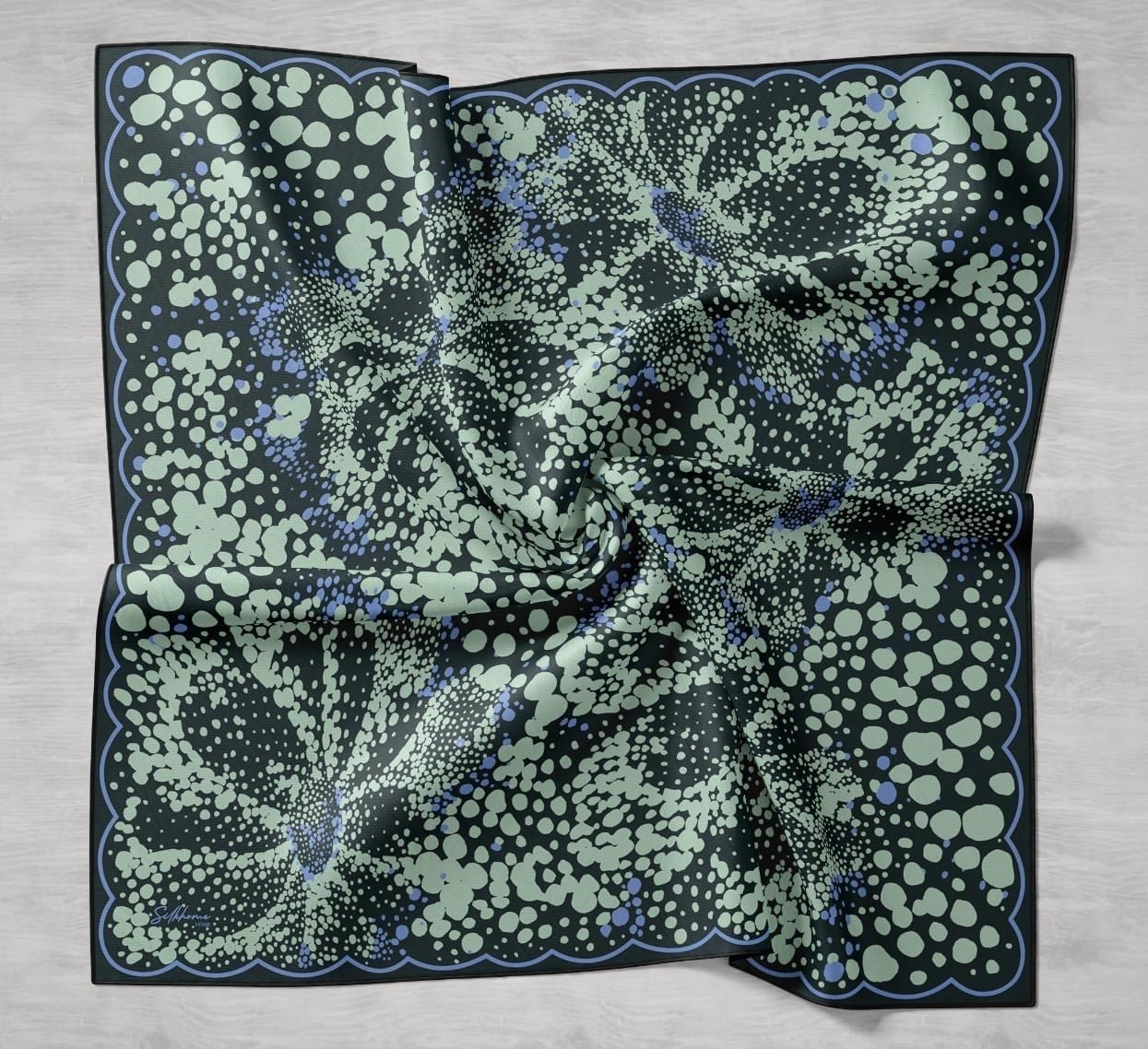 Twill İpek Eşarp Samanyolu Siyah Yeşil 90x90