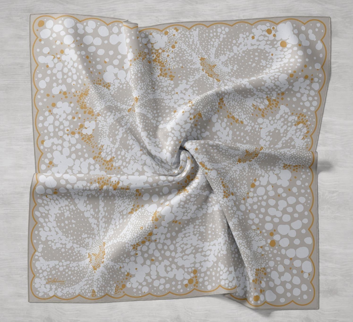 Twill İpek Eşarp Samanyolu Yeşil Bej 90x90