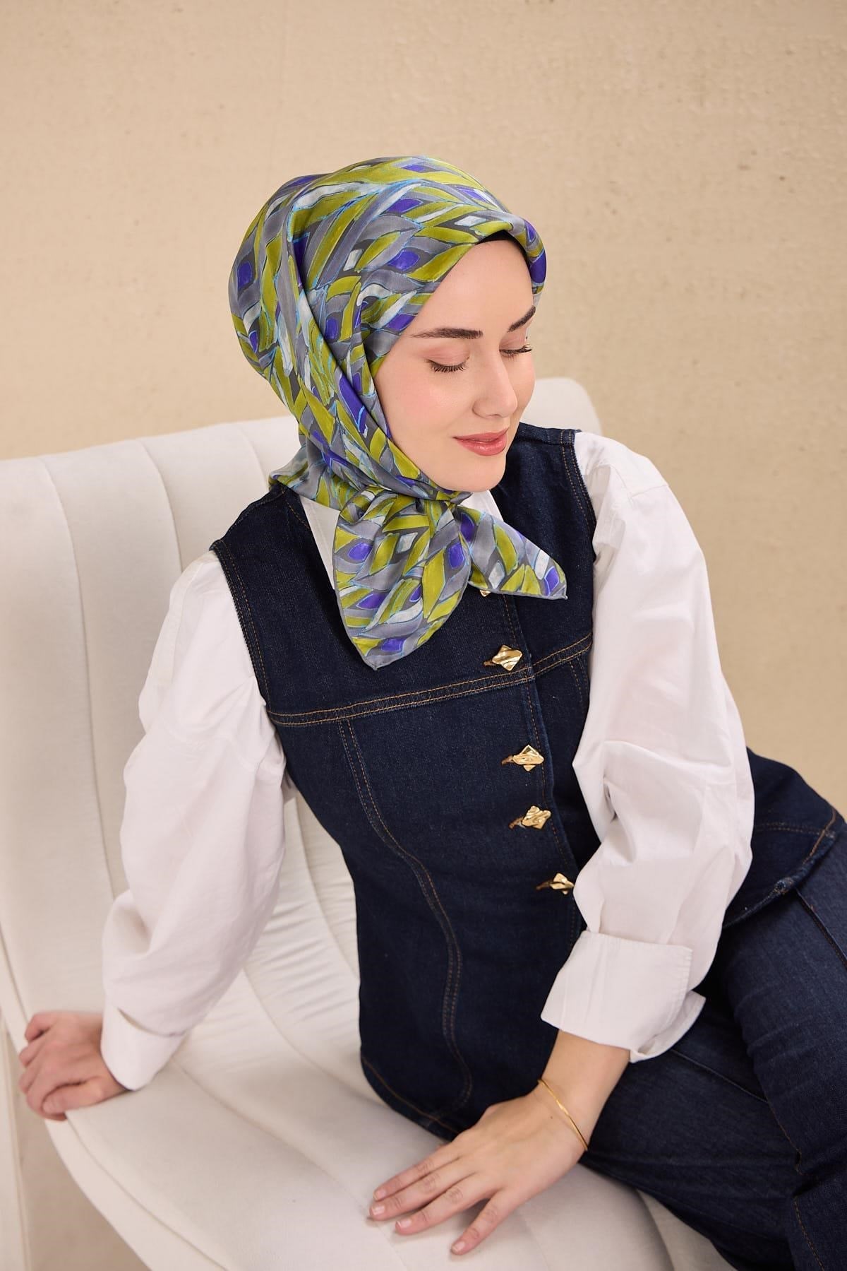 Twill İpek Eşarp Serenit Asit Yeşili 90x90