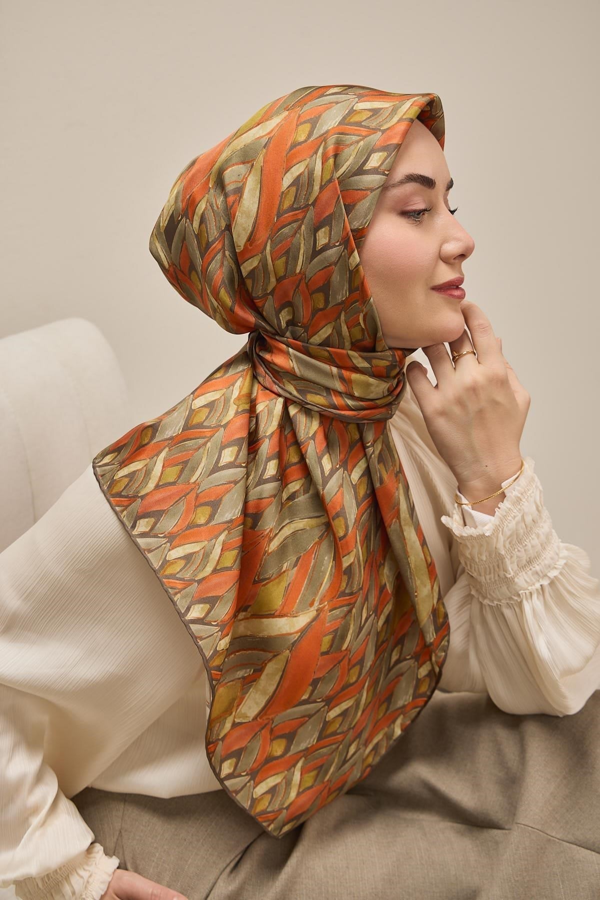 Twill İpek Eşarp Serenit Turuncu 90x90