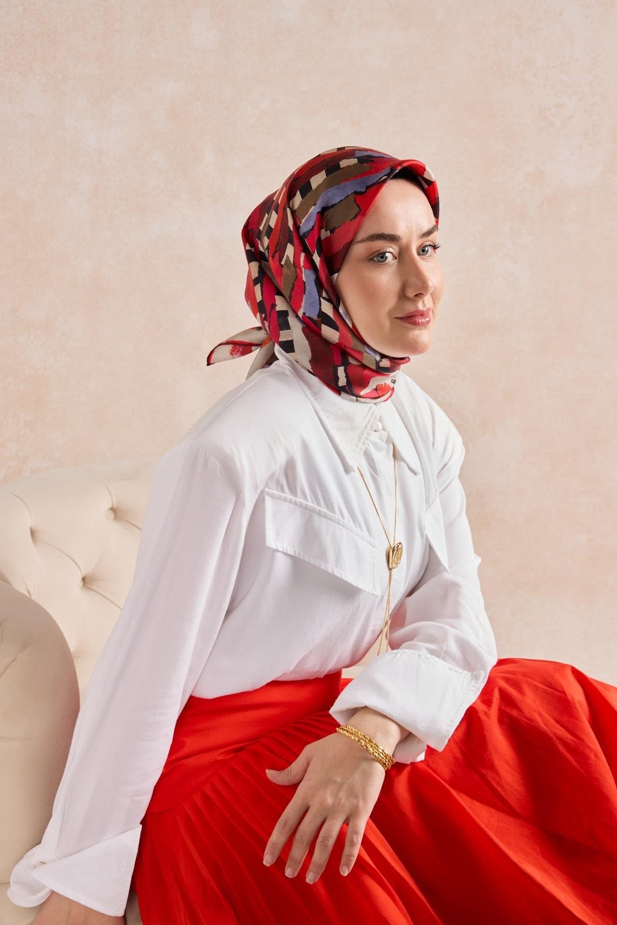 Twill İpek Eşarp Şerit Bordo