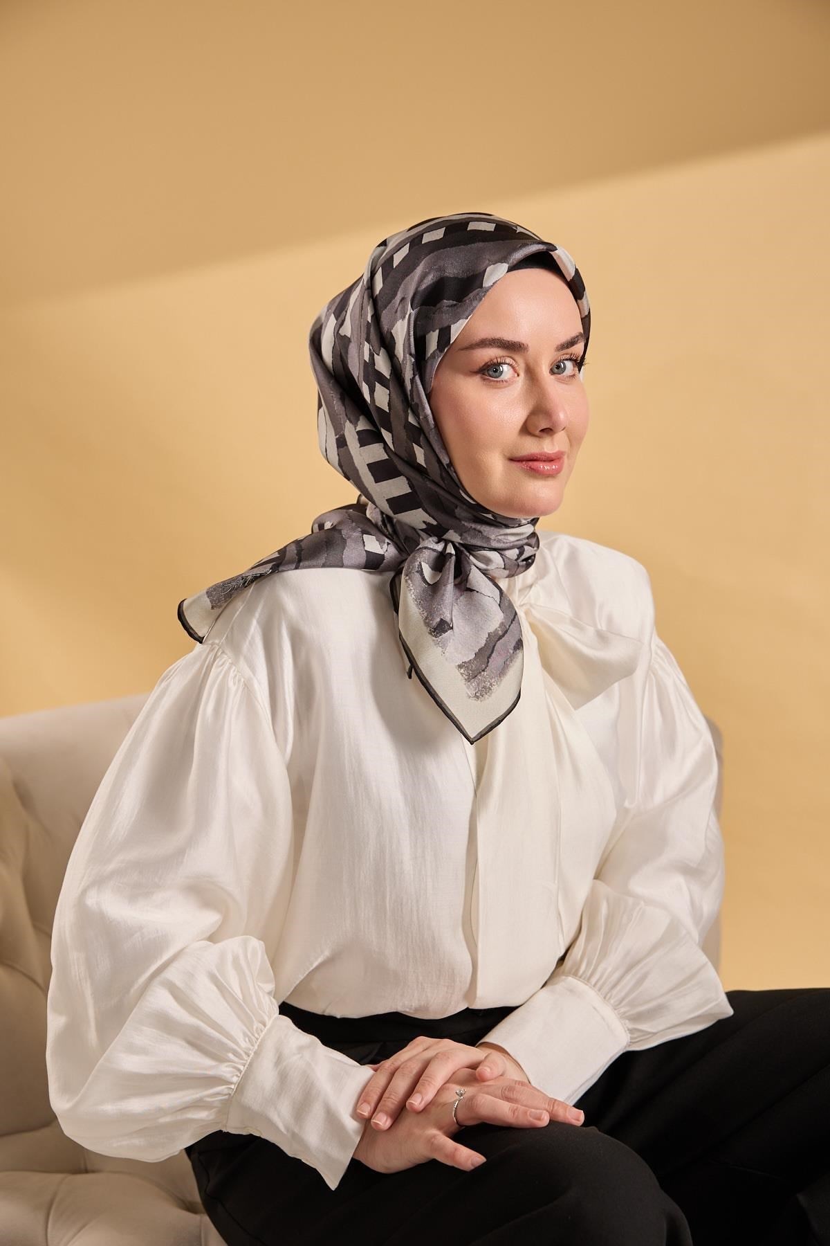 Twill İpek Eşarp Şerit Füme