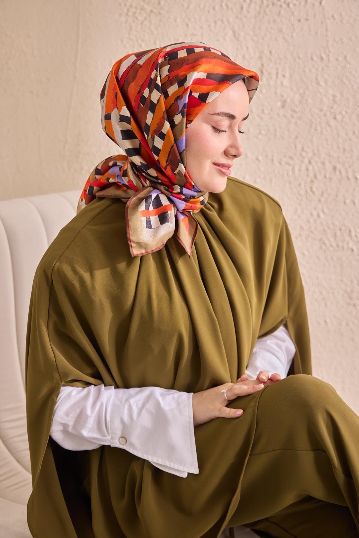 Twill İpek Eşarp Şerit Haki