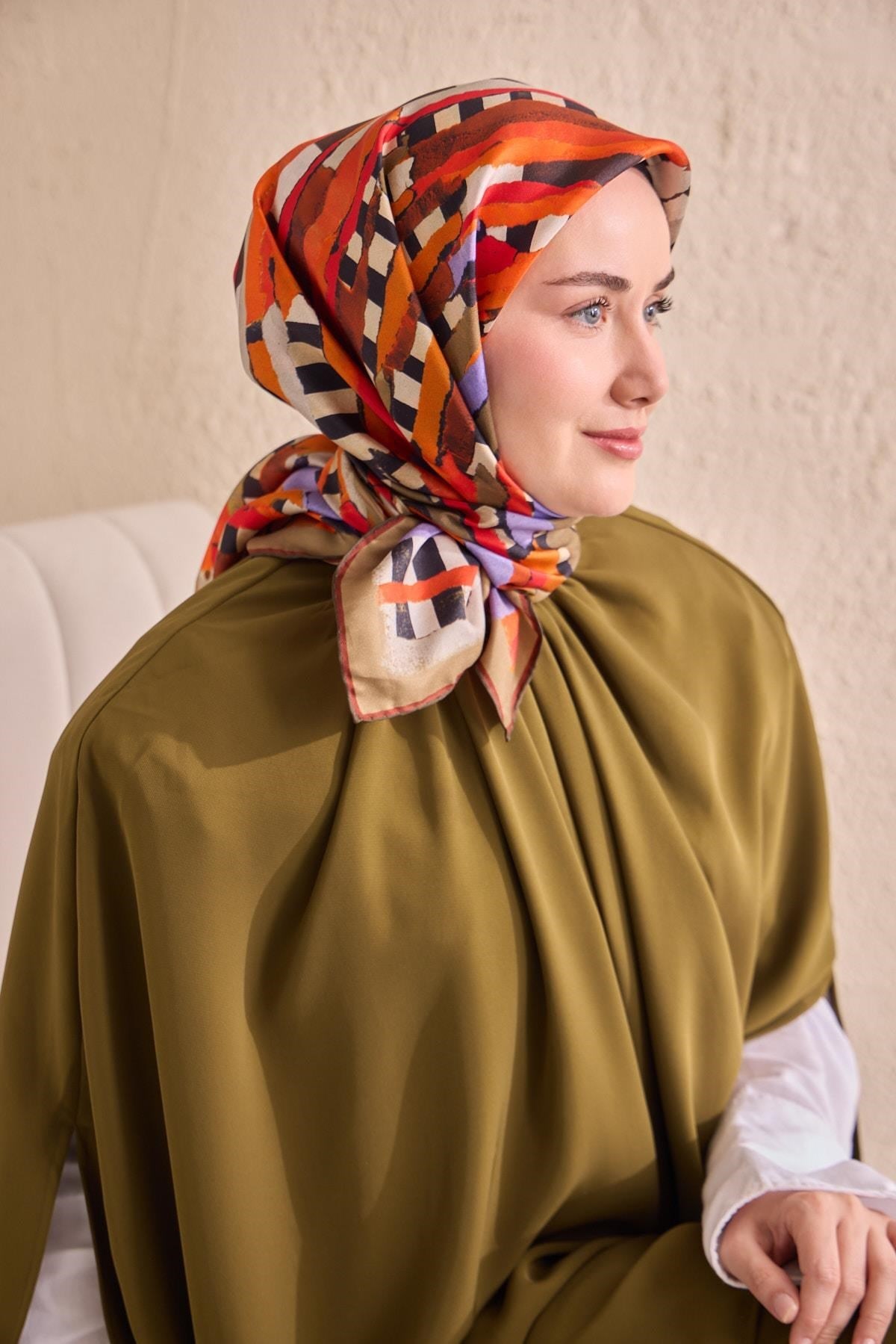 Twill İpek Eşarp Şerit Haki