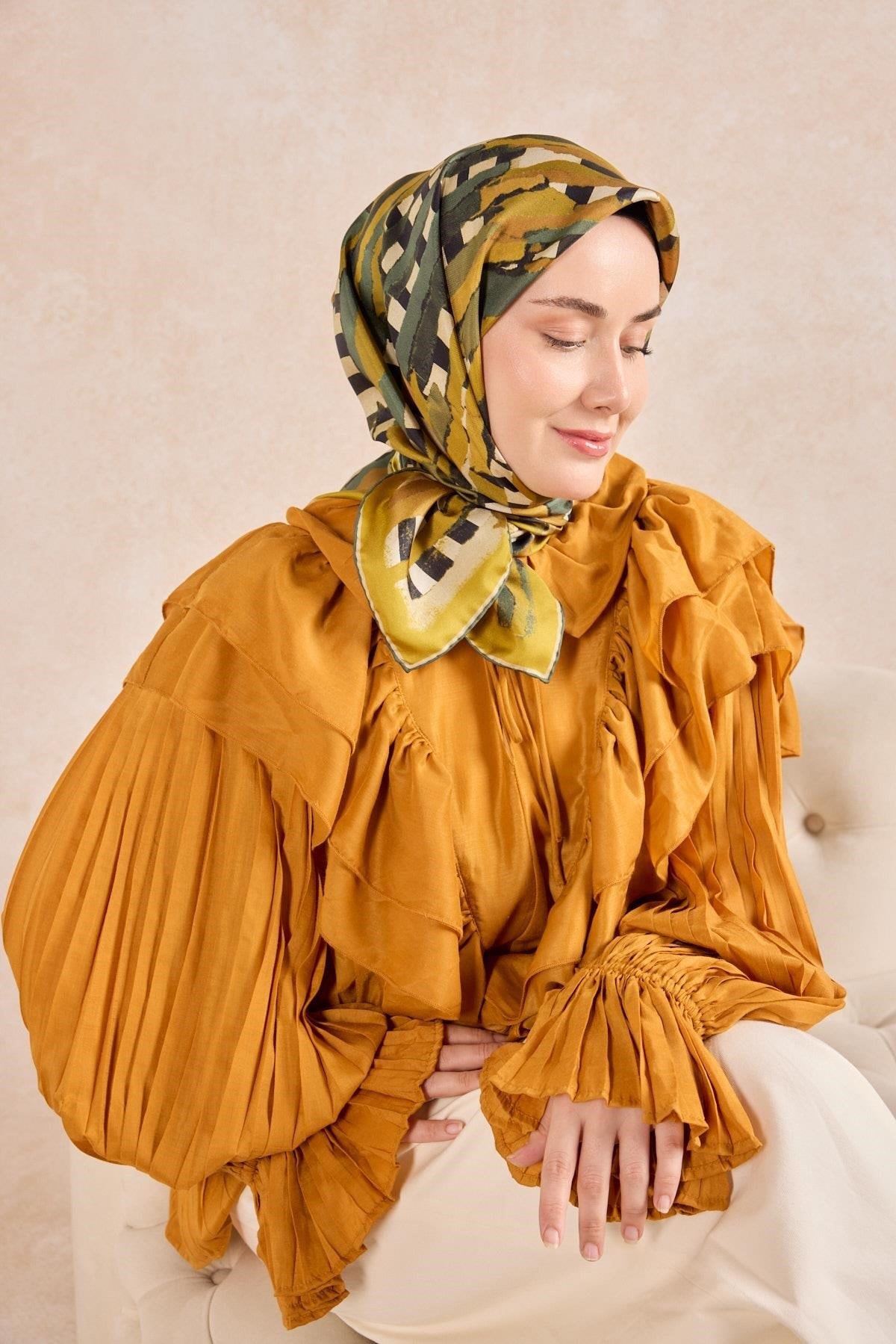 Twill İpek Eşarp Şerit Hardal