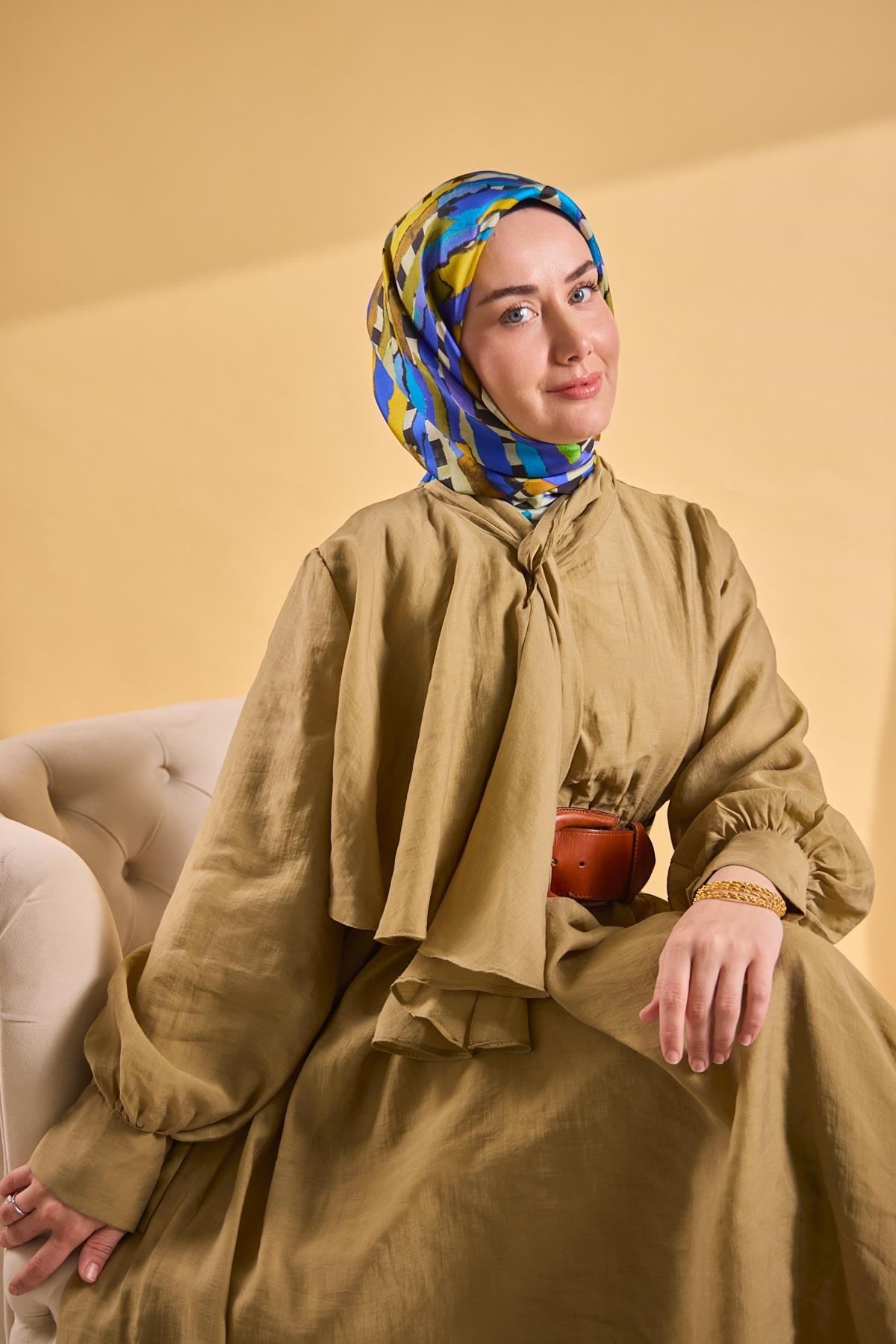 Twill İpek Eşarp Şerit Mavi
