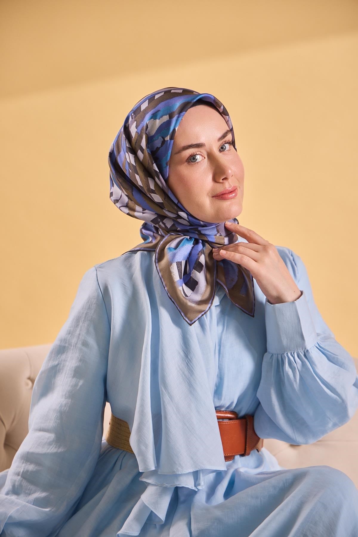Twill İpek Eşarp Şerit Morcivert