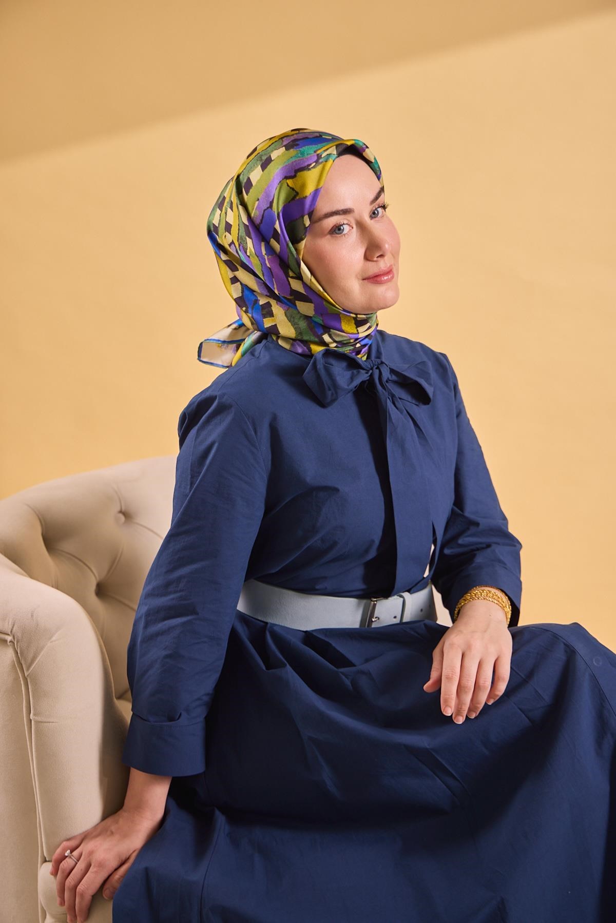 Twill İpek Eşarp Şerit Sarı