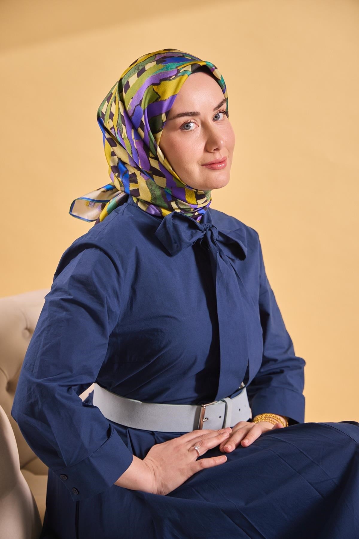 Twill İpek Eşarp Şerit Sarı