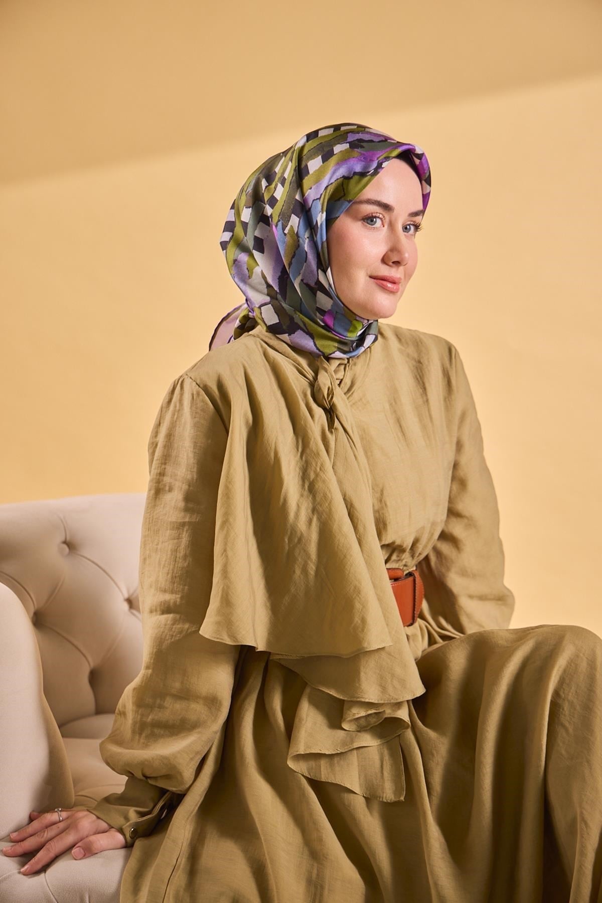 Twill İpek Eşarp Şerit Yeşil