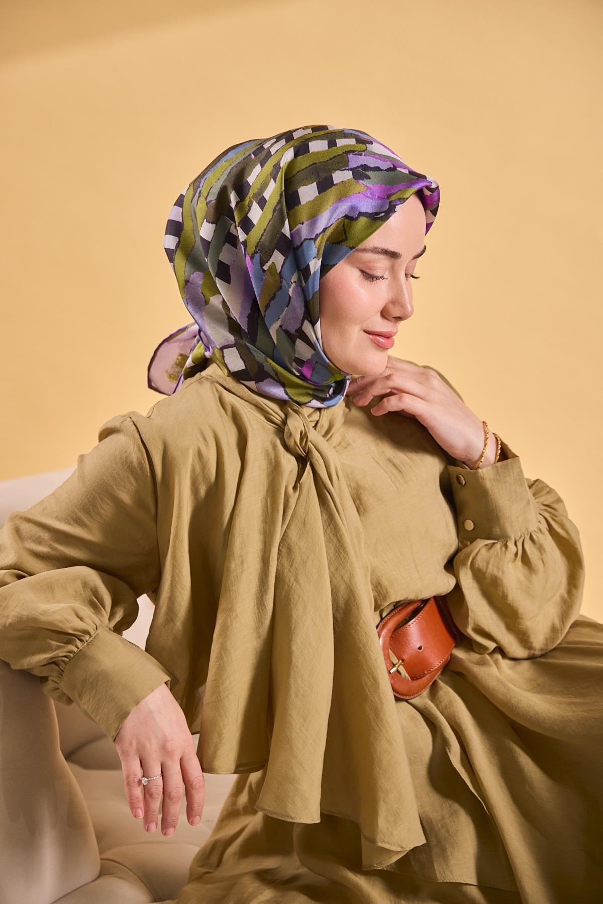 Twill İpek Eşarp Şerit Yeşil