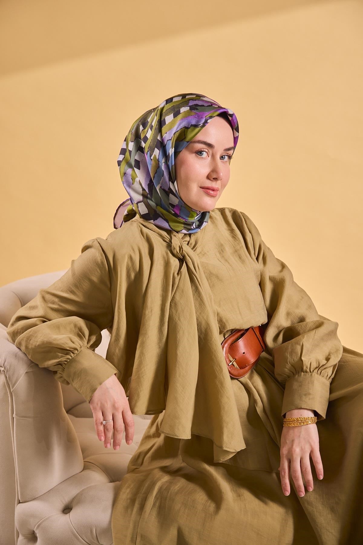 Twill İpek Eşarp Şerit Yeşil